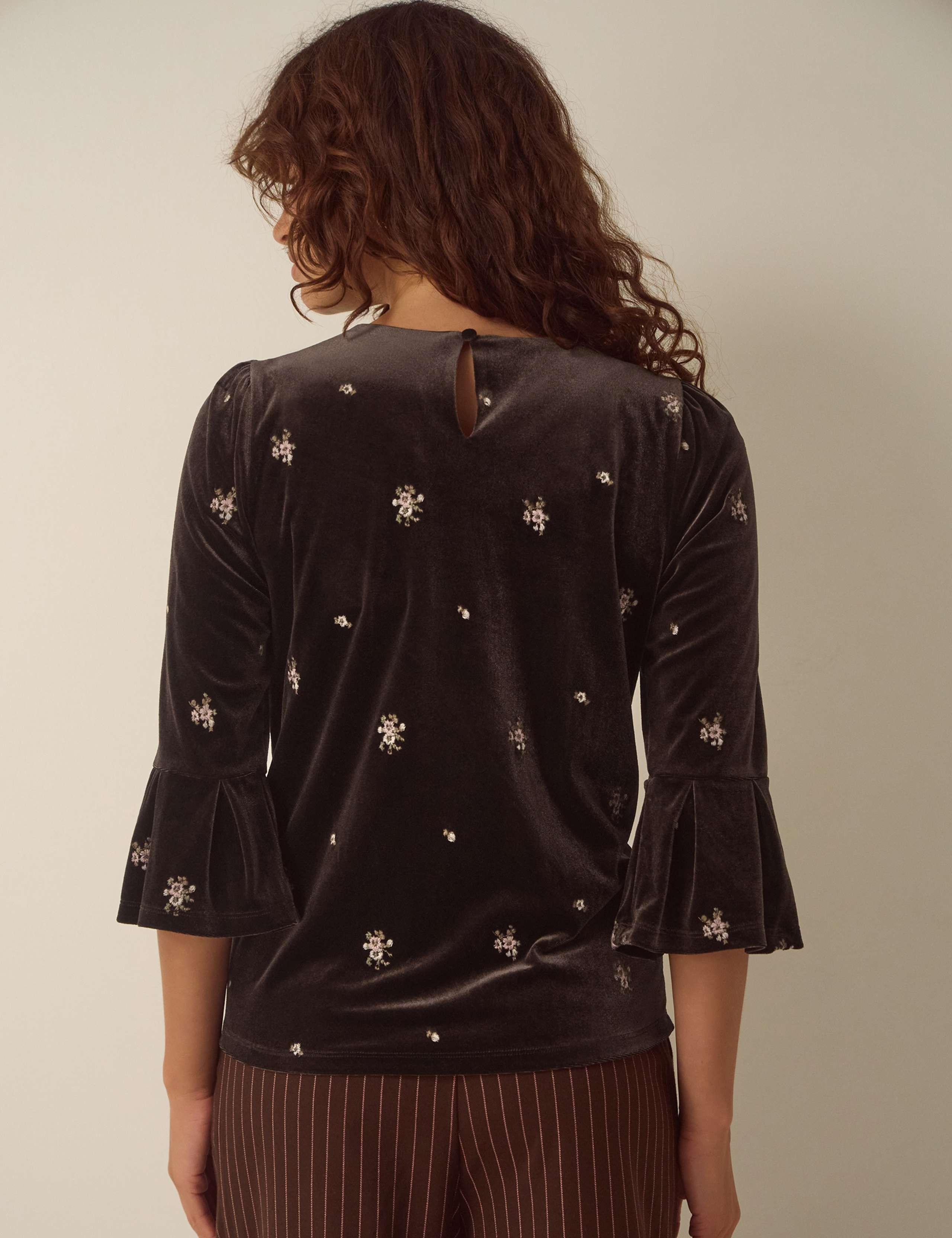 Velvet Embroidered Crew Neck Blouse 3 of 6