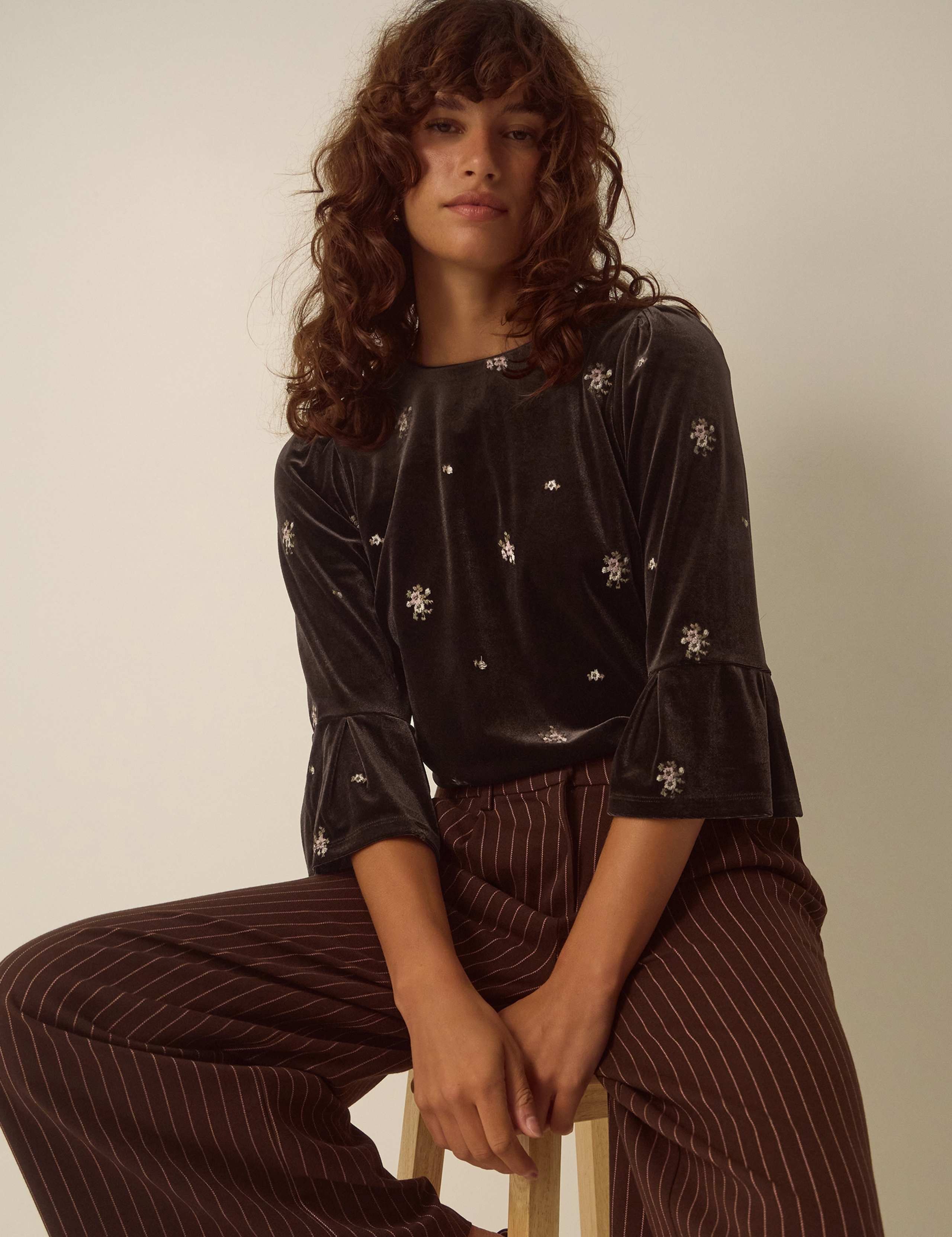 Velvet Embroidered Crew Neck Blouse 5 of 6