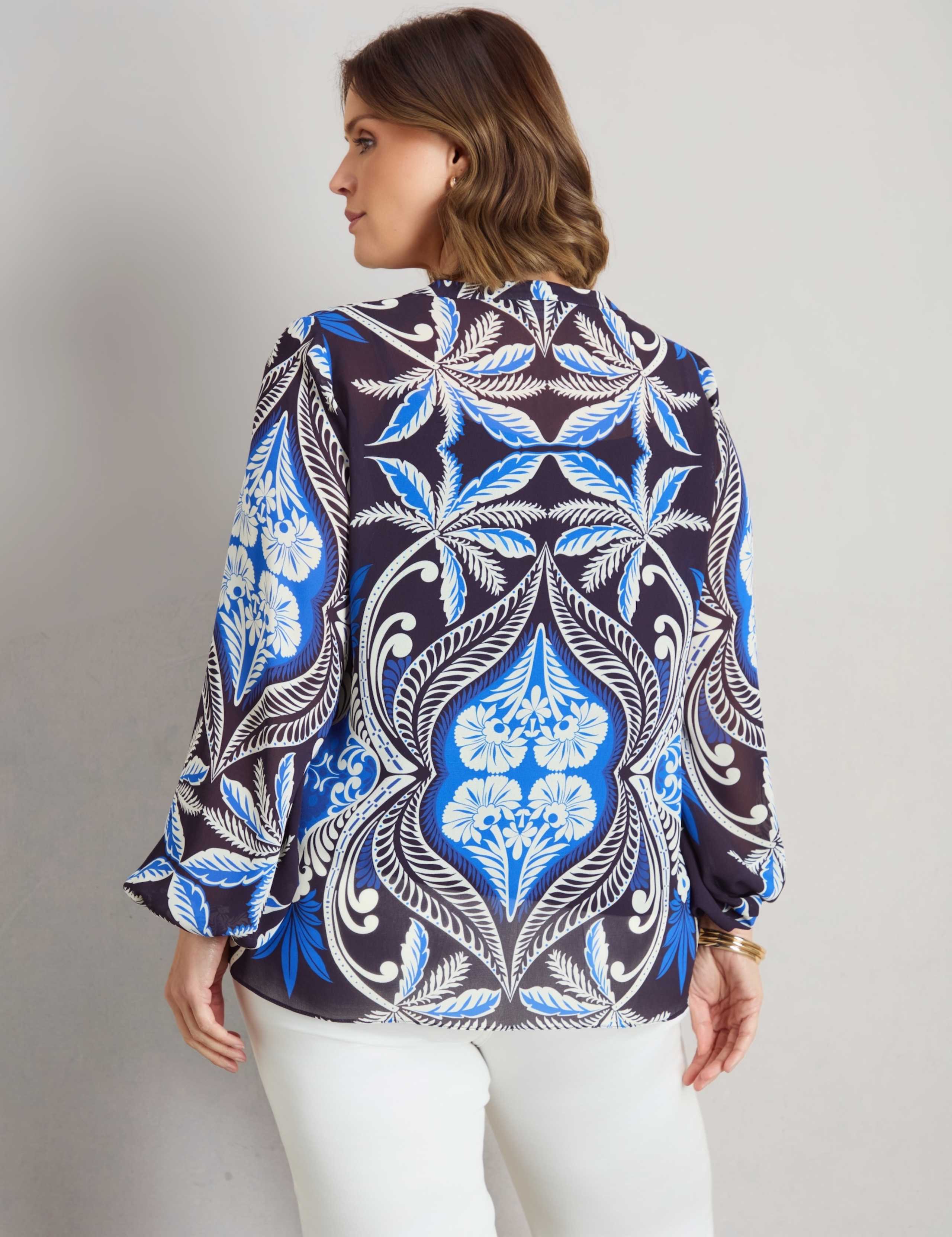 Printed Notch Neck Blouson Sleeve Blouse 4 of 4