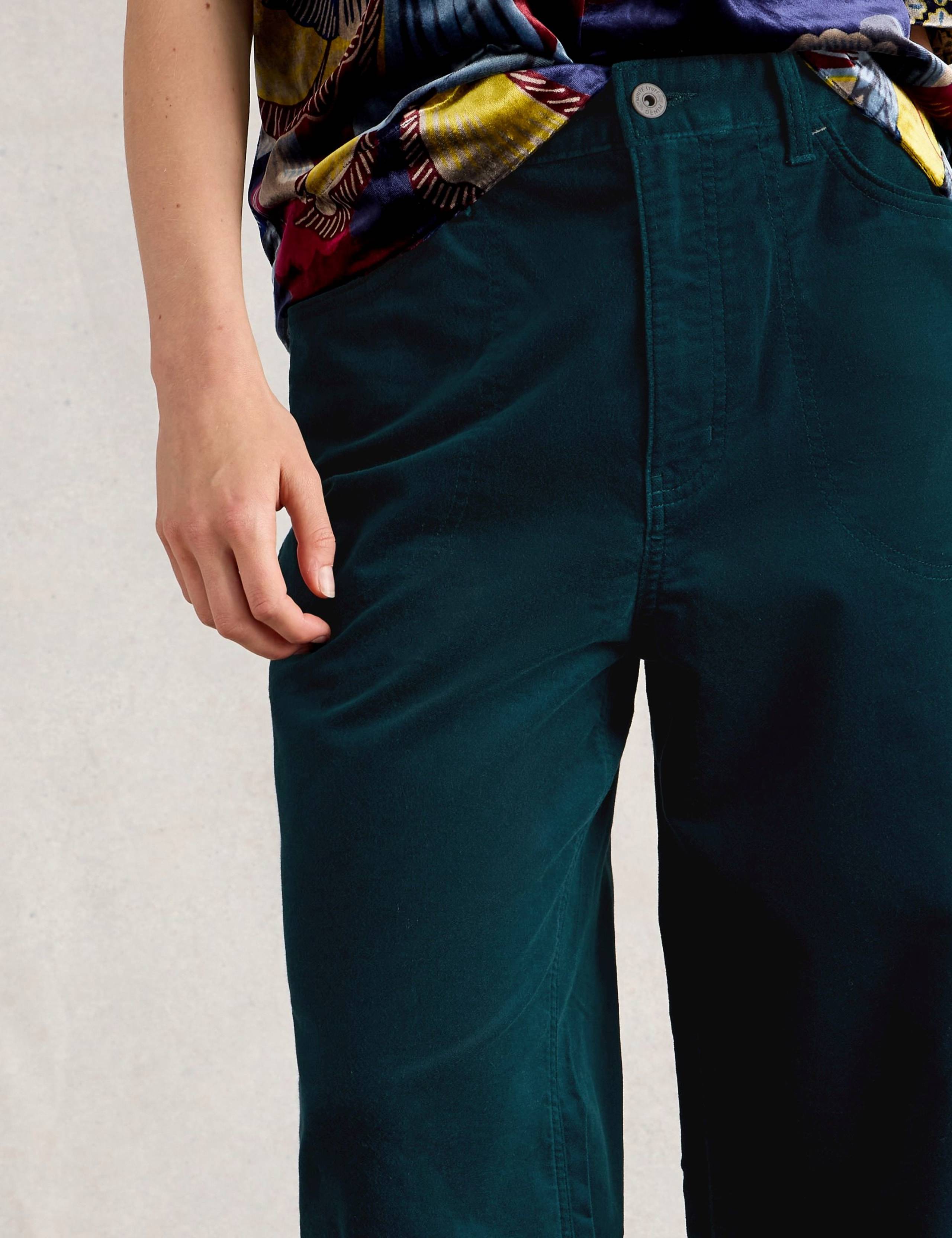 Velvet Wide Leg Cropped Trousers 3 of 6