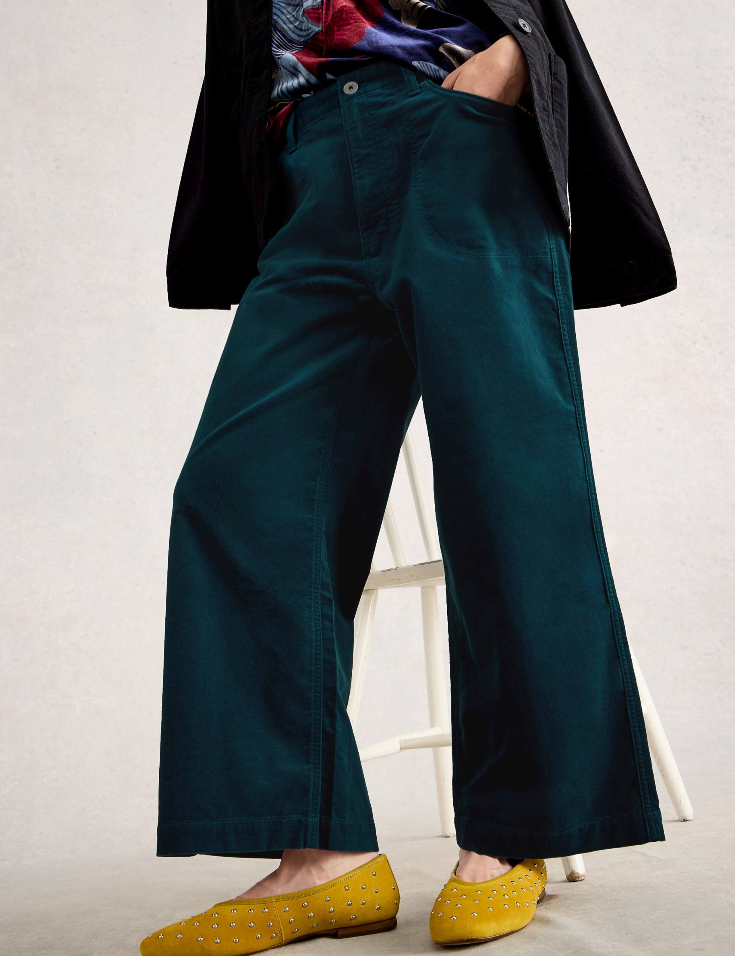Velvet Wide Leg Cropped Trousers 4 of 6