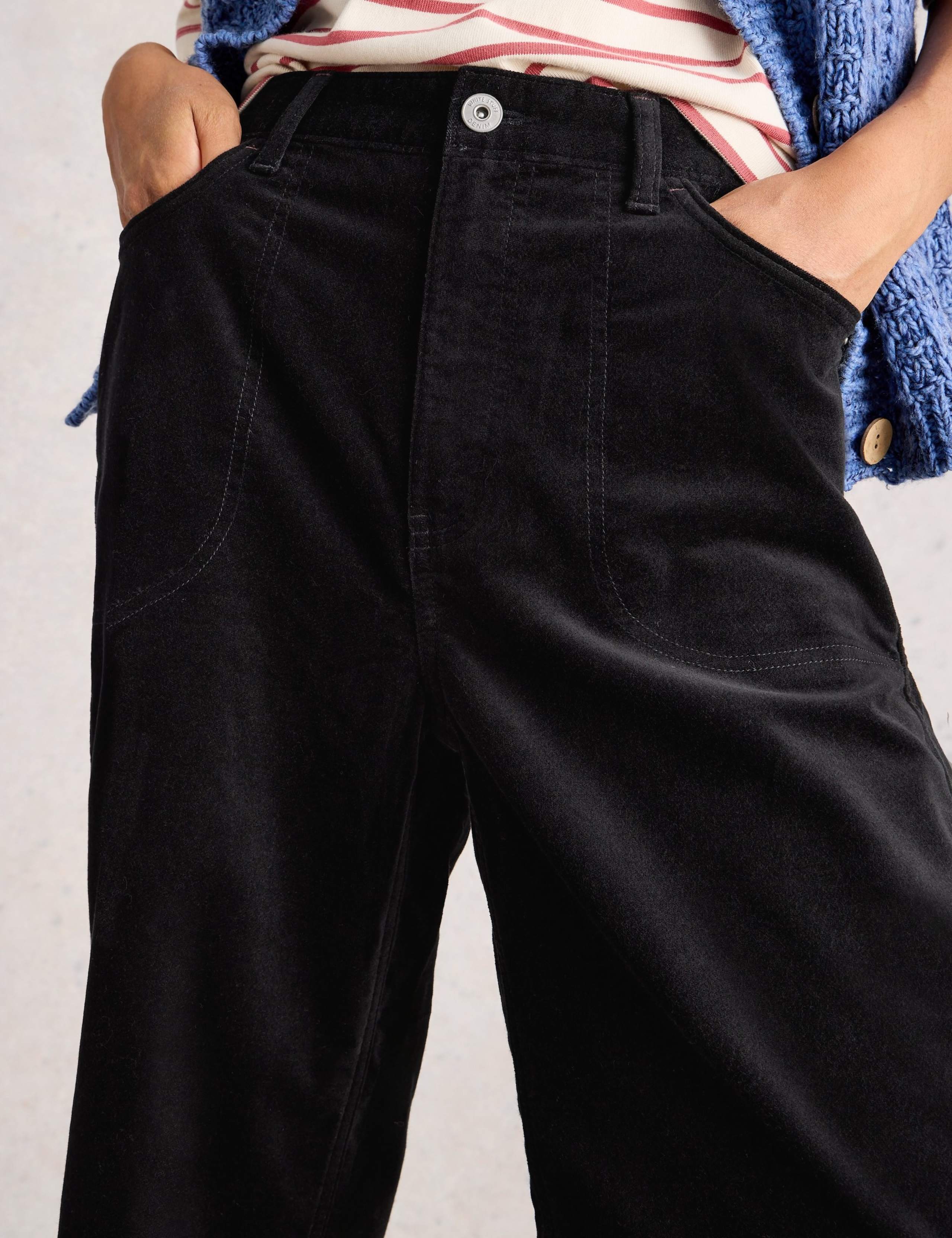 Velvet Wide Leg Cropped Trousers 3 of 7