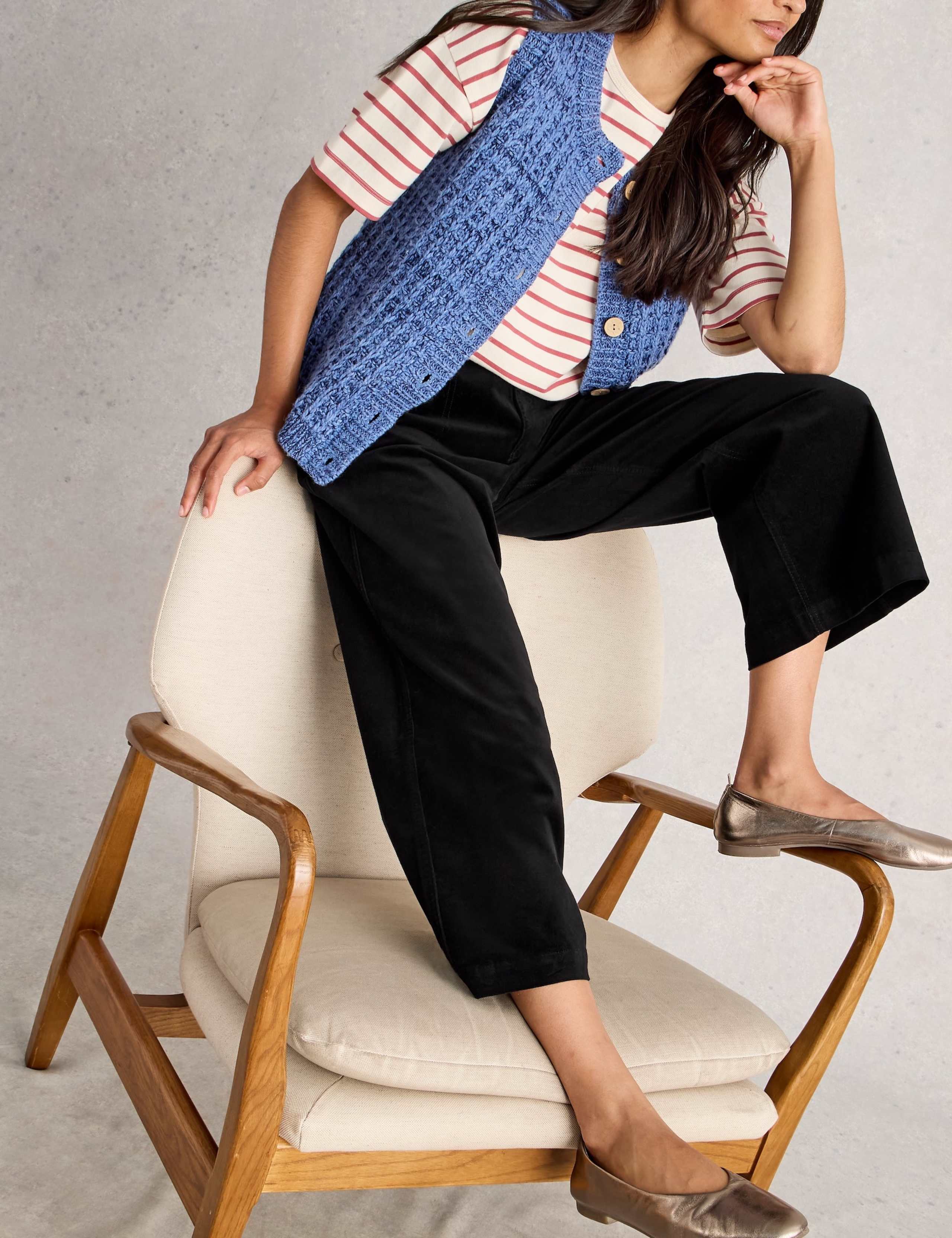 Velvet Wide Leg Cropped Trousers 4 of 7