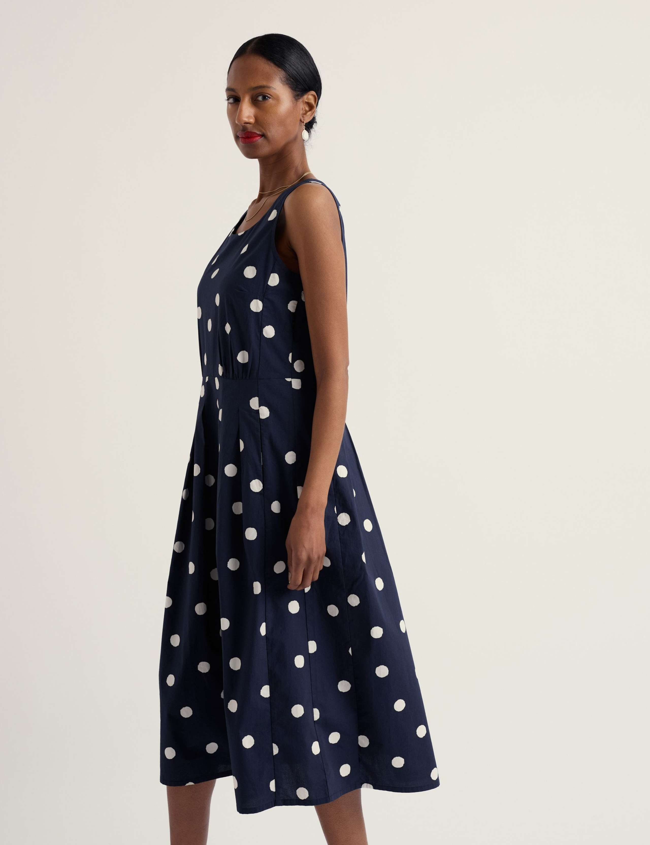 Pure Cotton Polka Dot Midi Skater Dress 3 of 5