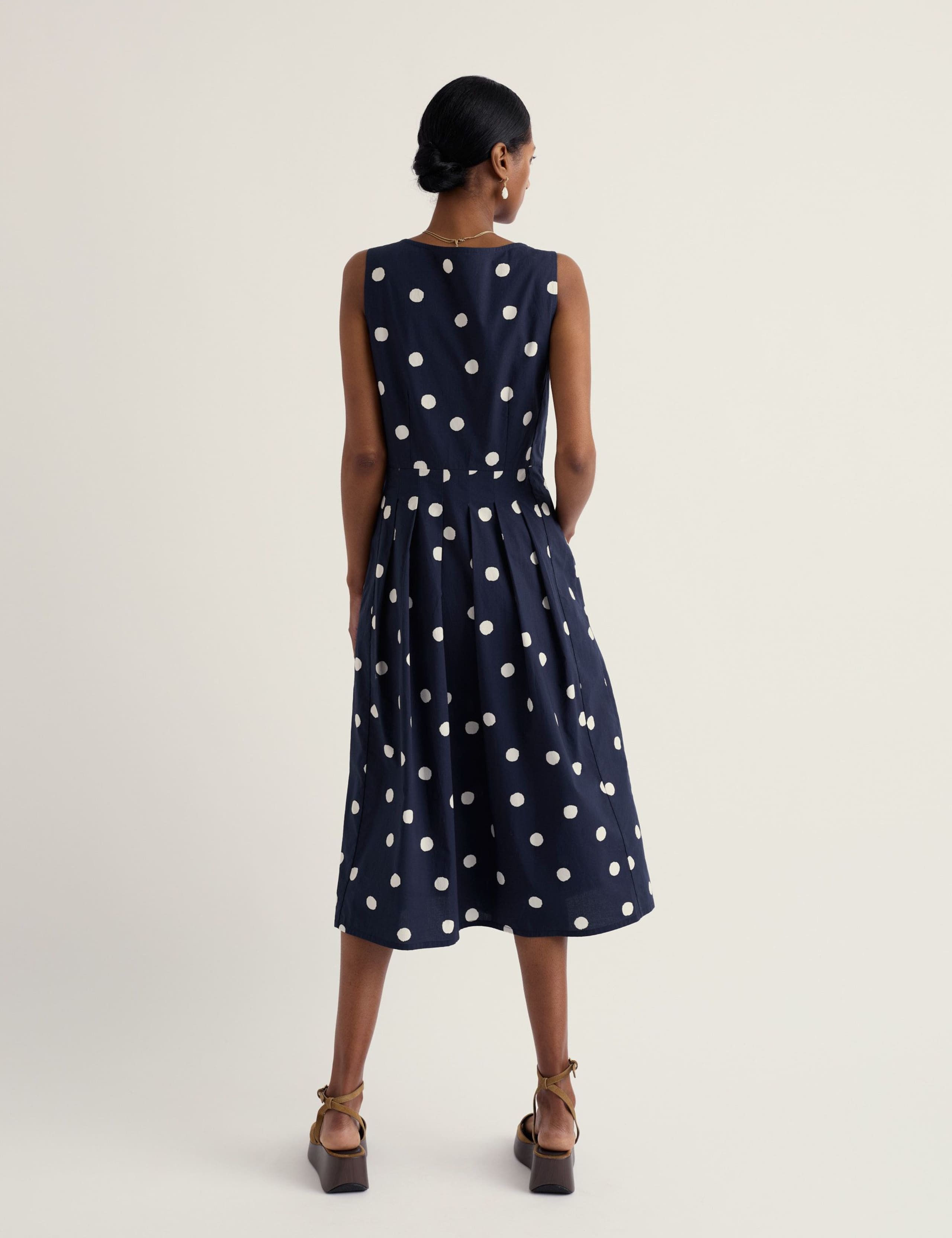Pure Cotton Polka Dot Midi Skater Dress 4 of 5