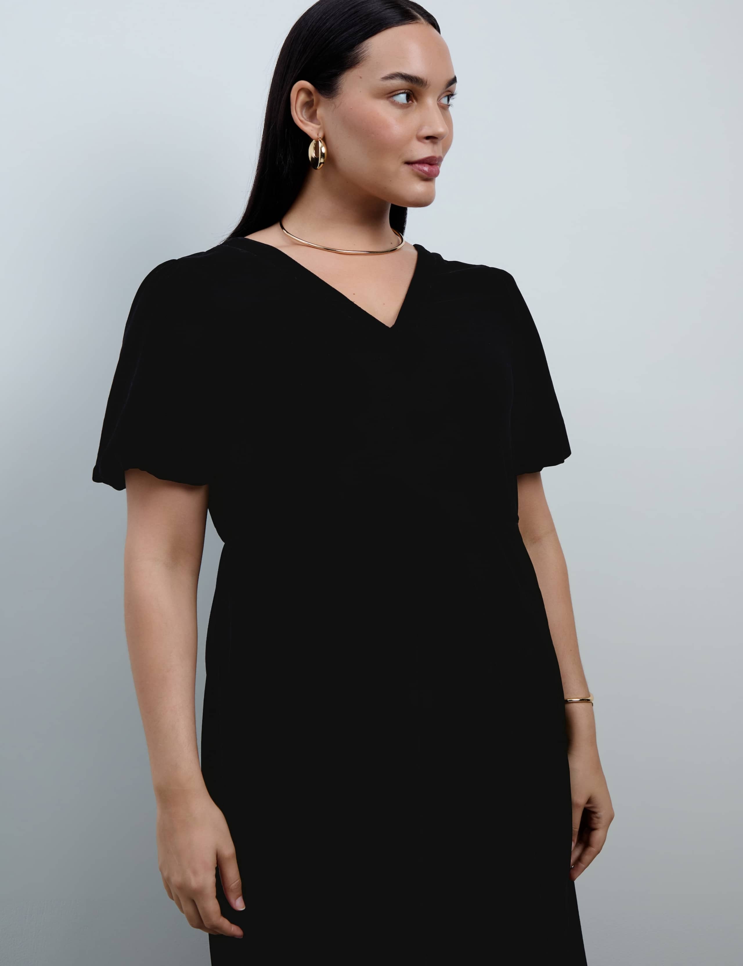 Velvet V Neck Puff Sleeve Maxi Waisted Dress 3 of 4