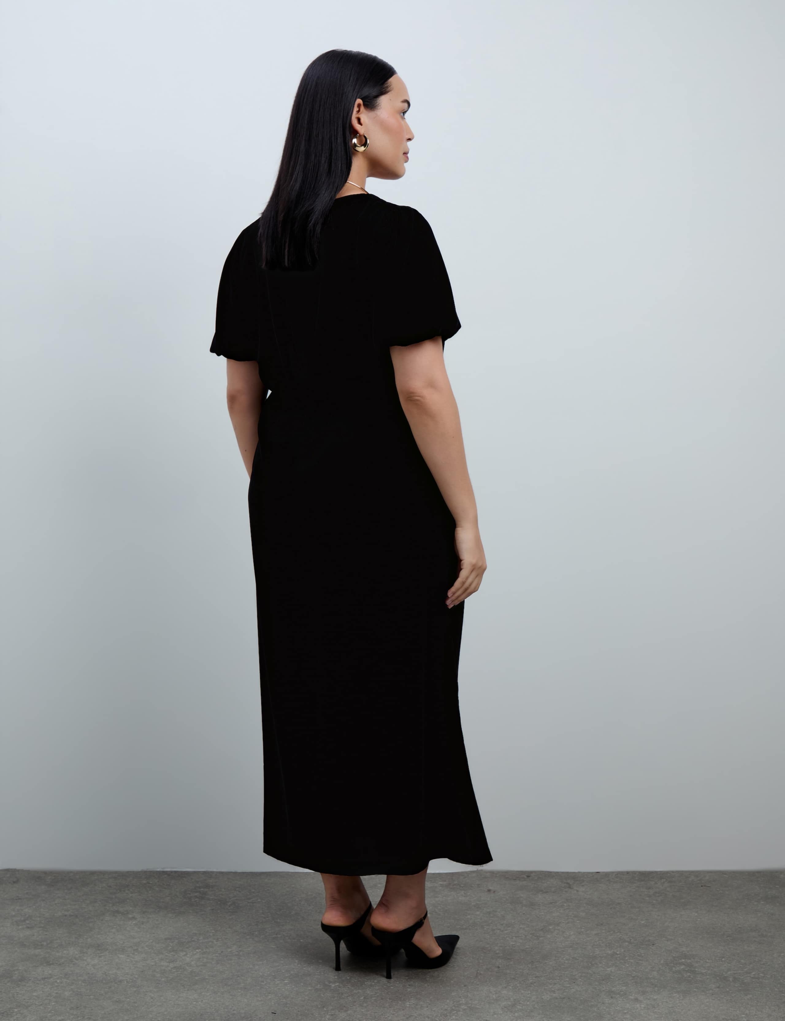 Velvet V Neck Puff Sleeve Maxi Waisted Dress 4 of 4
