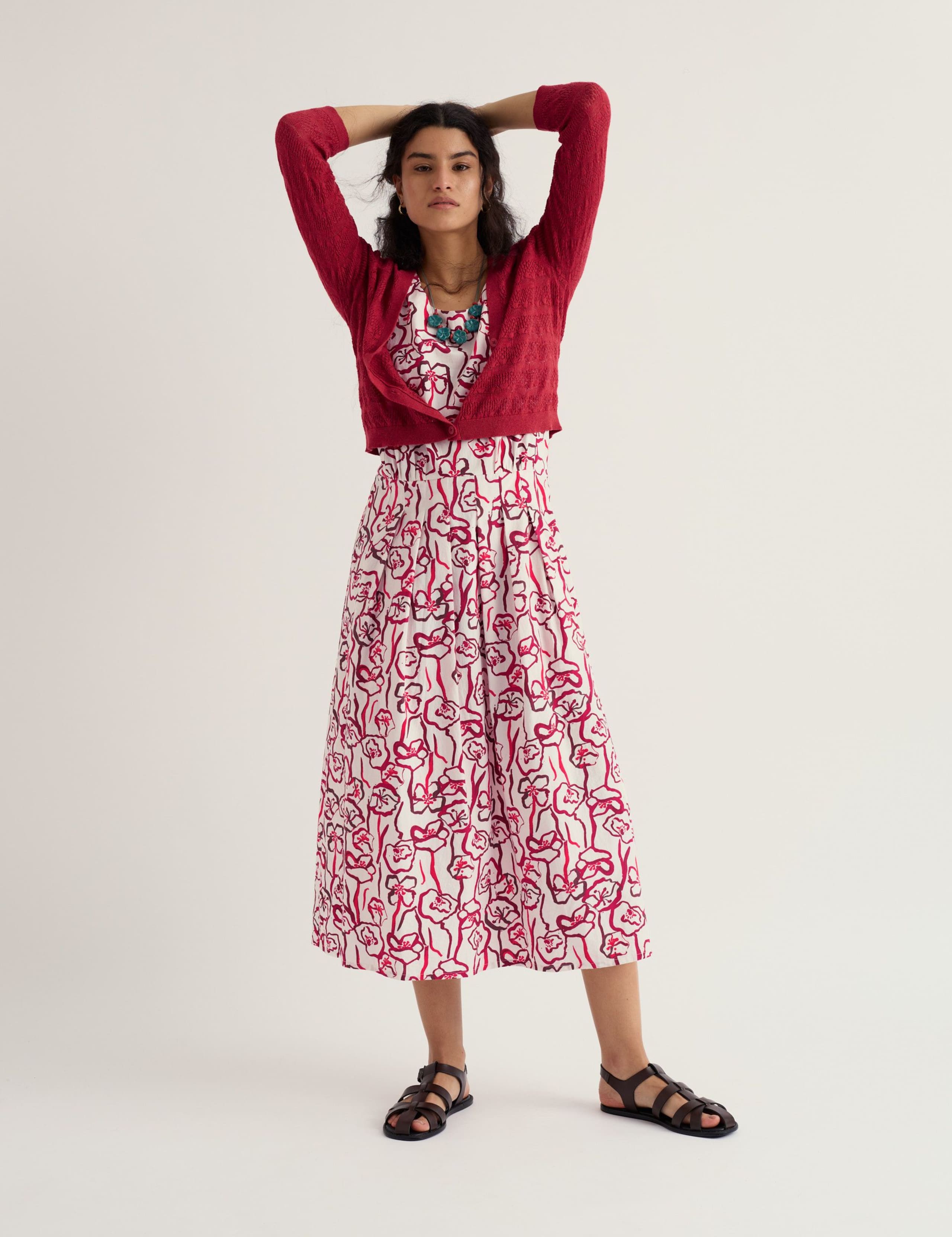 Pure Cotton Floral Midi Skater Dress 3 of 6