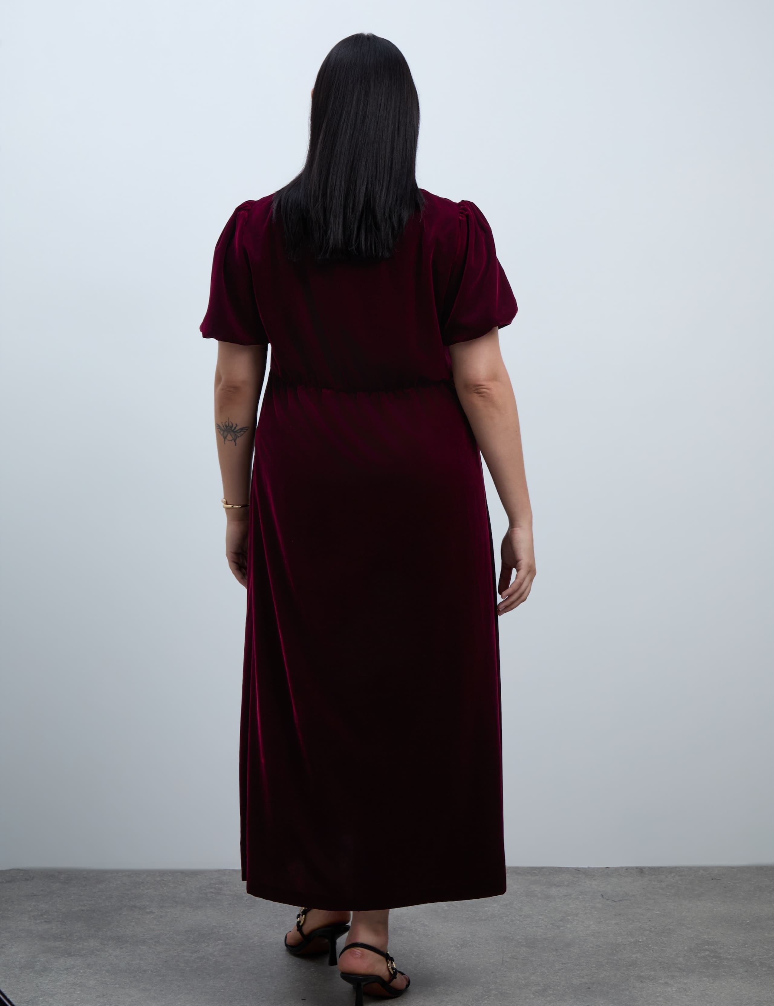 Velvet V Neck Puff Sleeve Maxi Waisted Dress 5 of 5