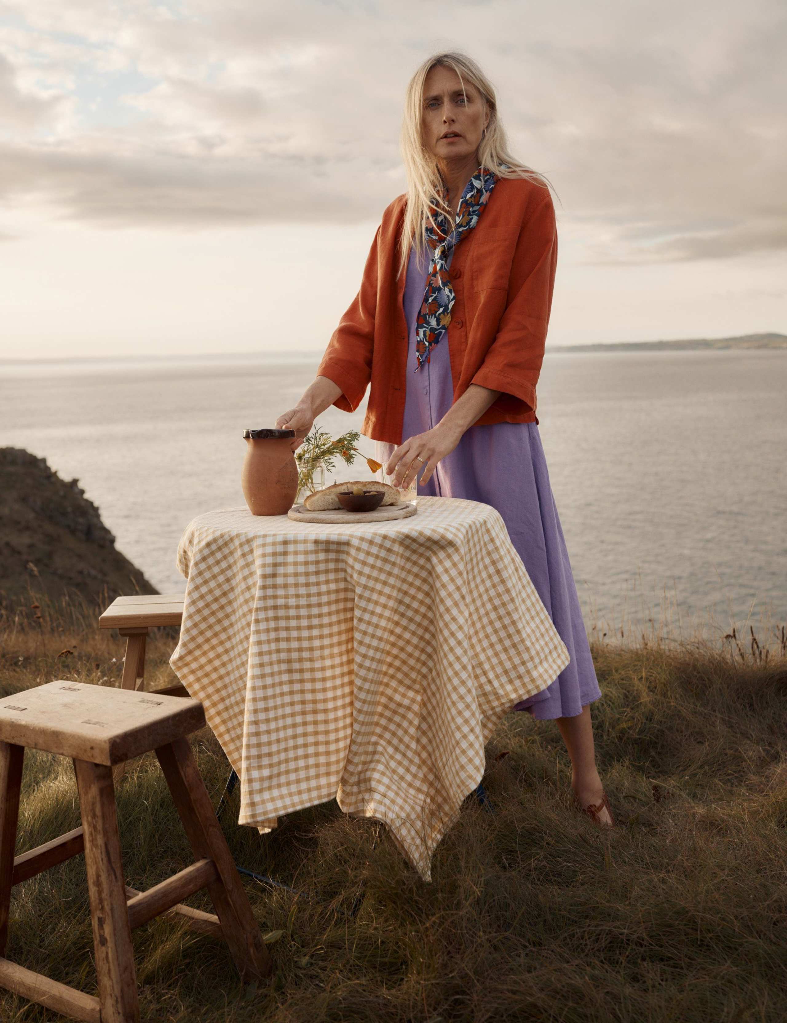 Pure Linen V-Neck Midi Waisted Dress 1 of 6