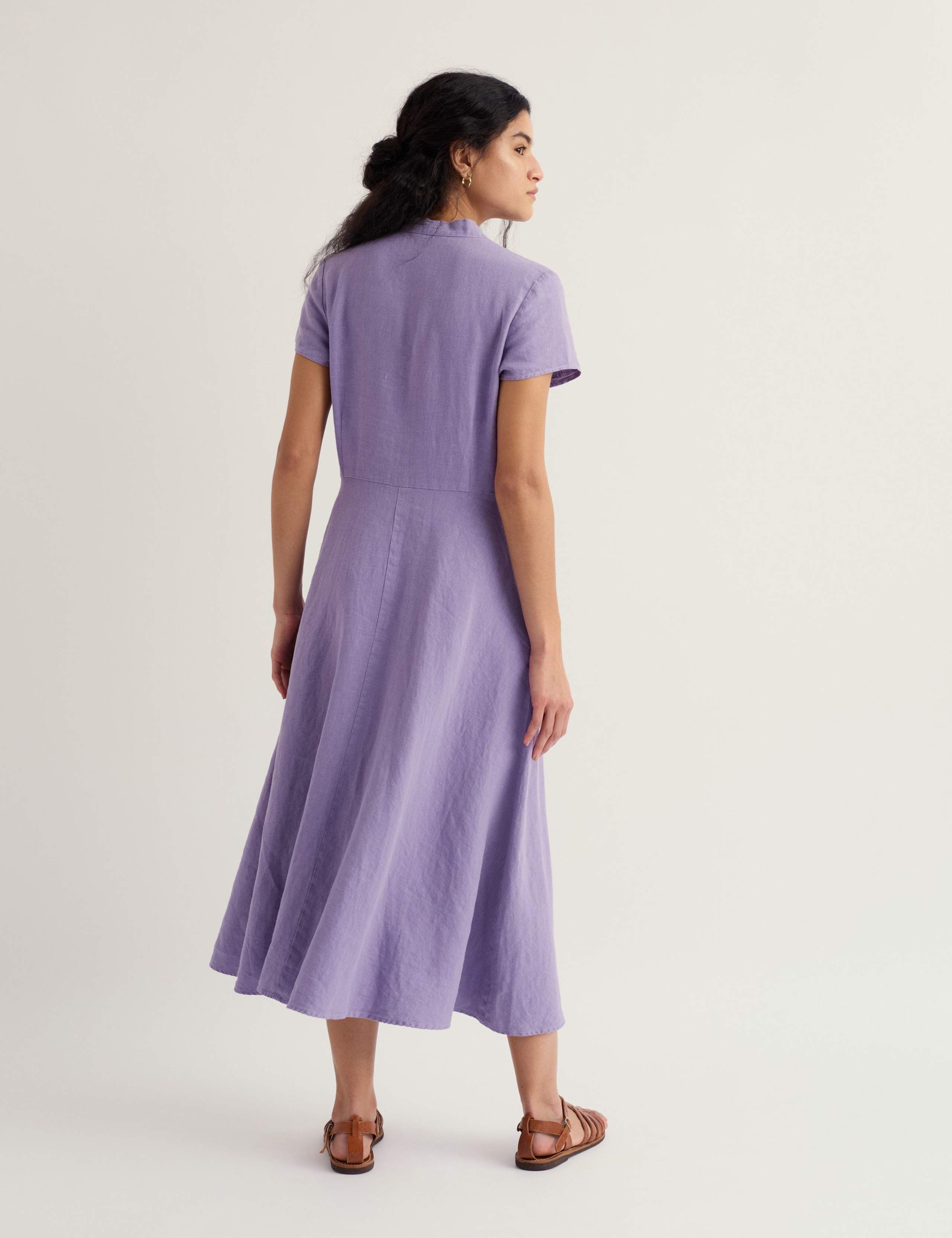 Pure Linen V-Neck Midi Waisted Dress 4 of 6