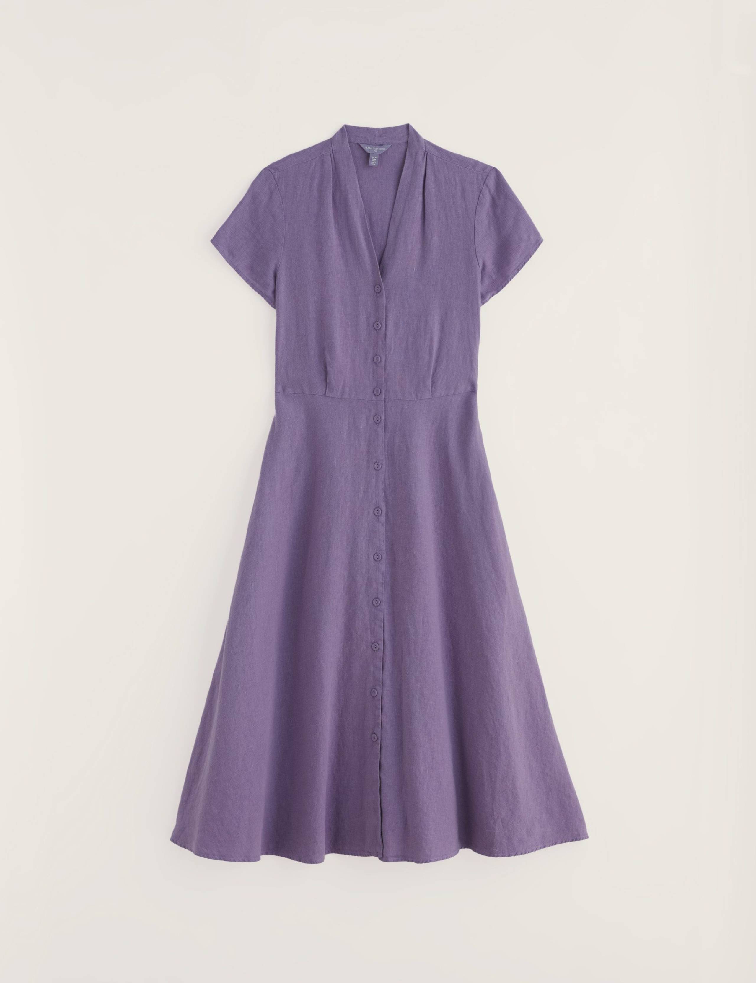Pure Linen V-Neck Midi Waisted Dress 2 of 6