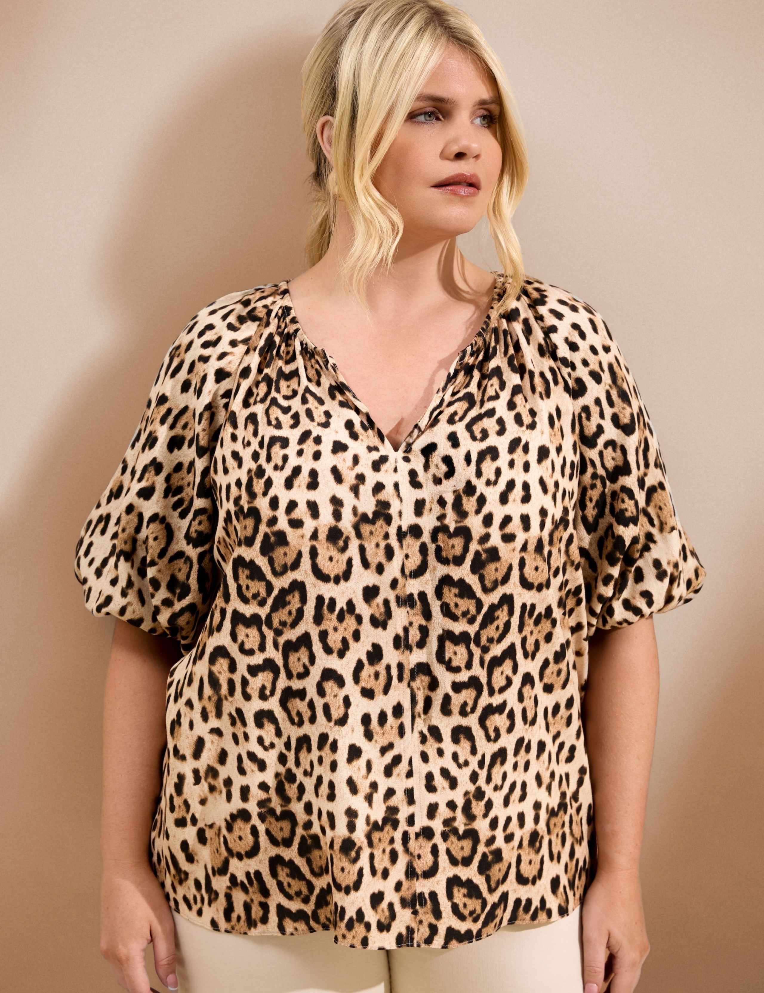 Animal Print Puff Sleeve Blouse 1 of 4