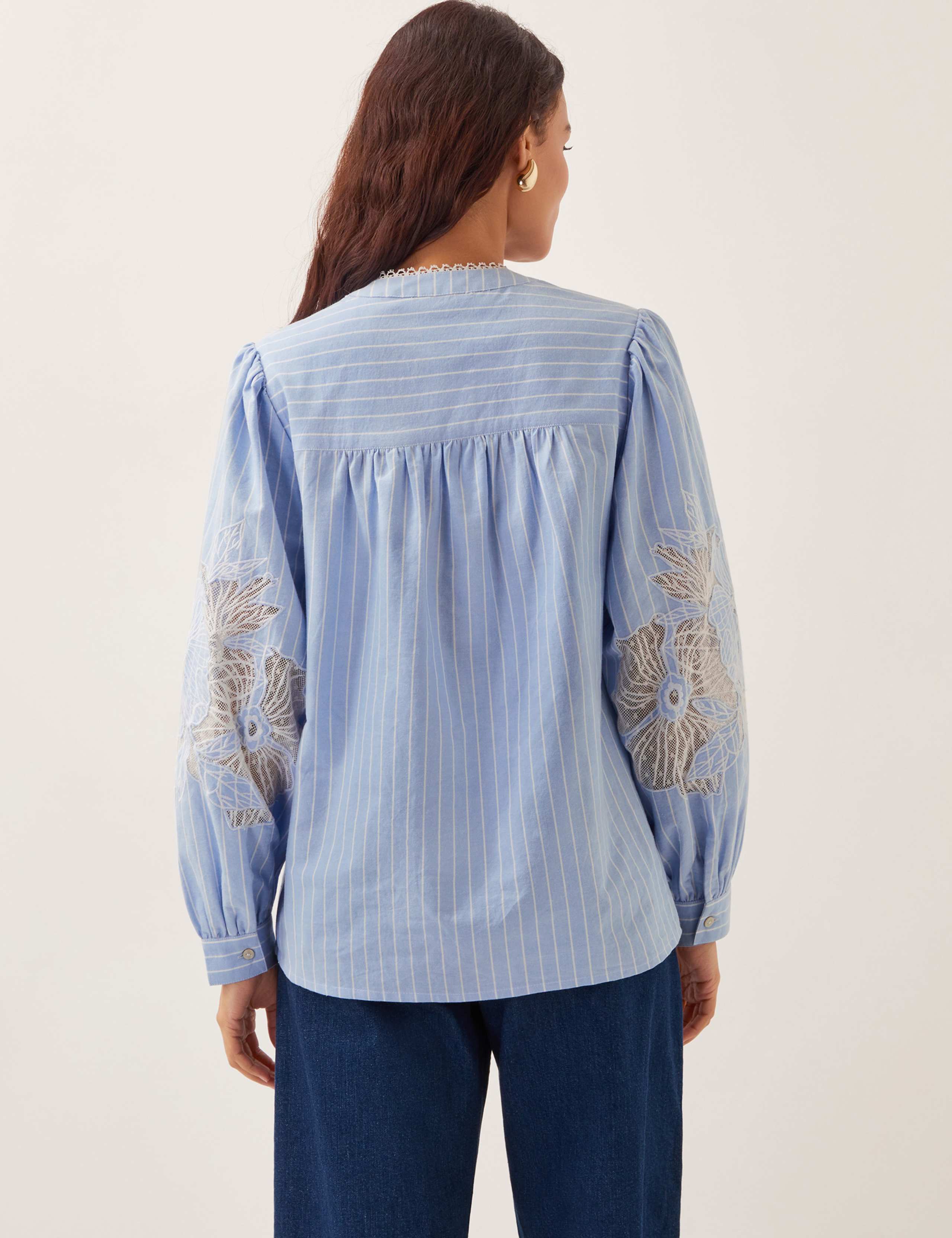 Pure Cotton Striped Lace Insert Blouse 4 of 4