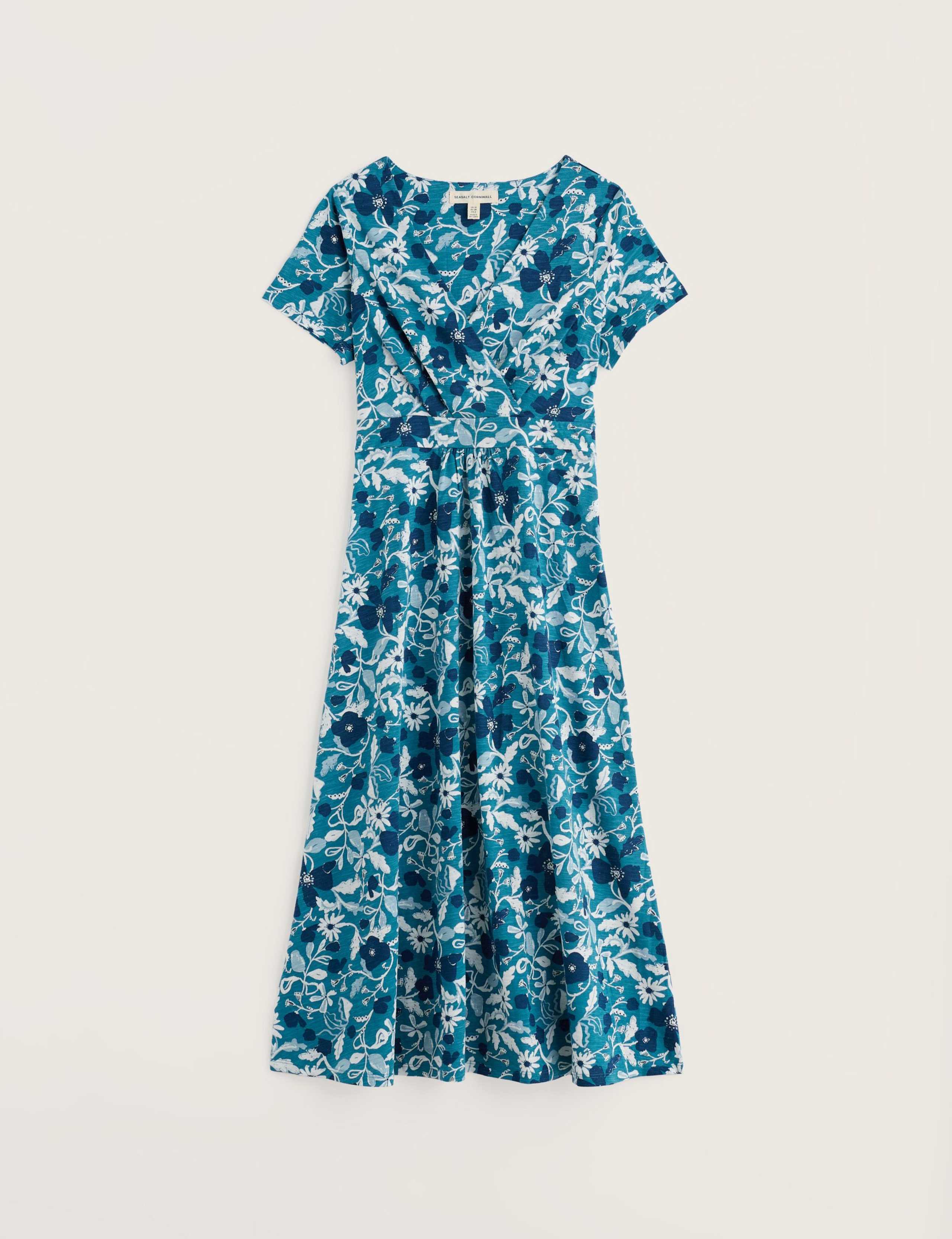 Pure Cotton Floral V-Neck Midi Waisted Dress 2 of 5