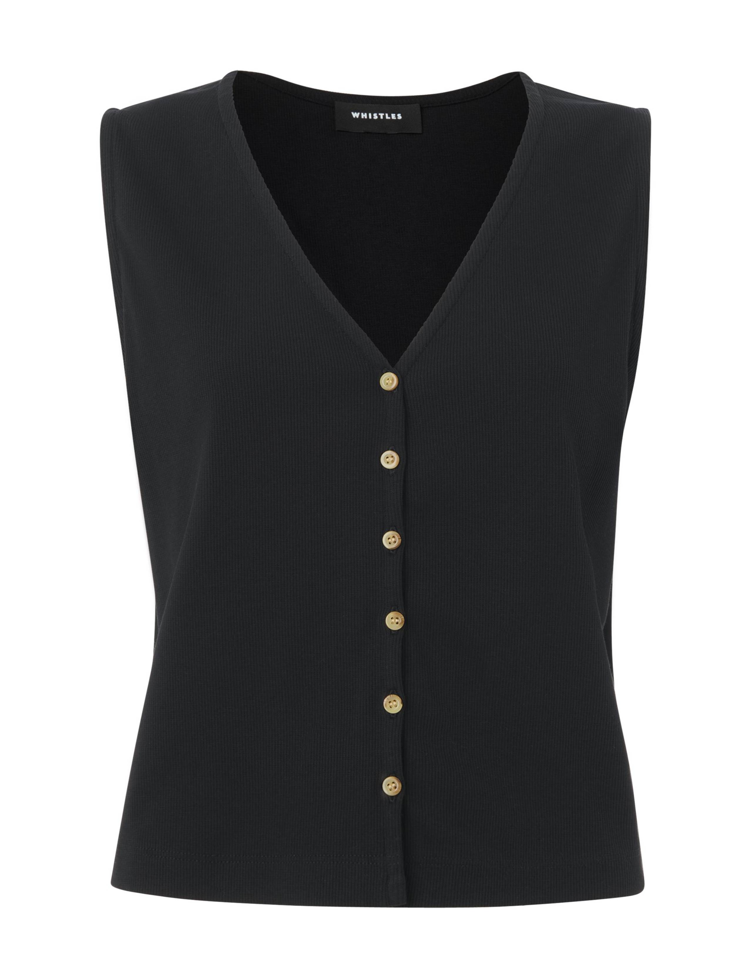 Lyocell Rich Ribbed Button Through Tank Top 2 of 4