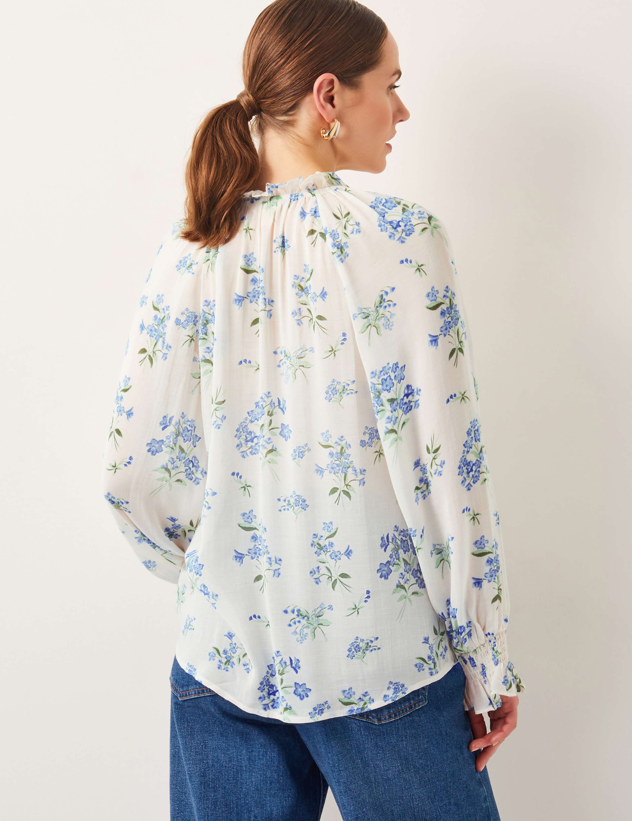 Modal Blend Sheer Floral V-Neck Blouse 3 of 5