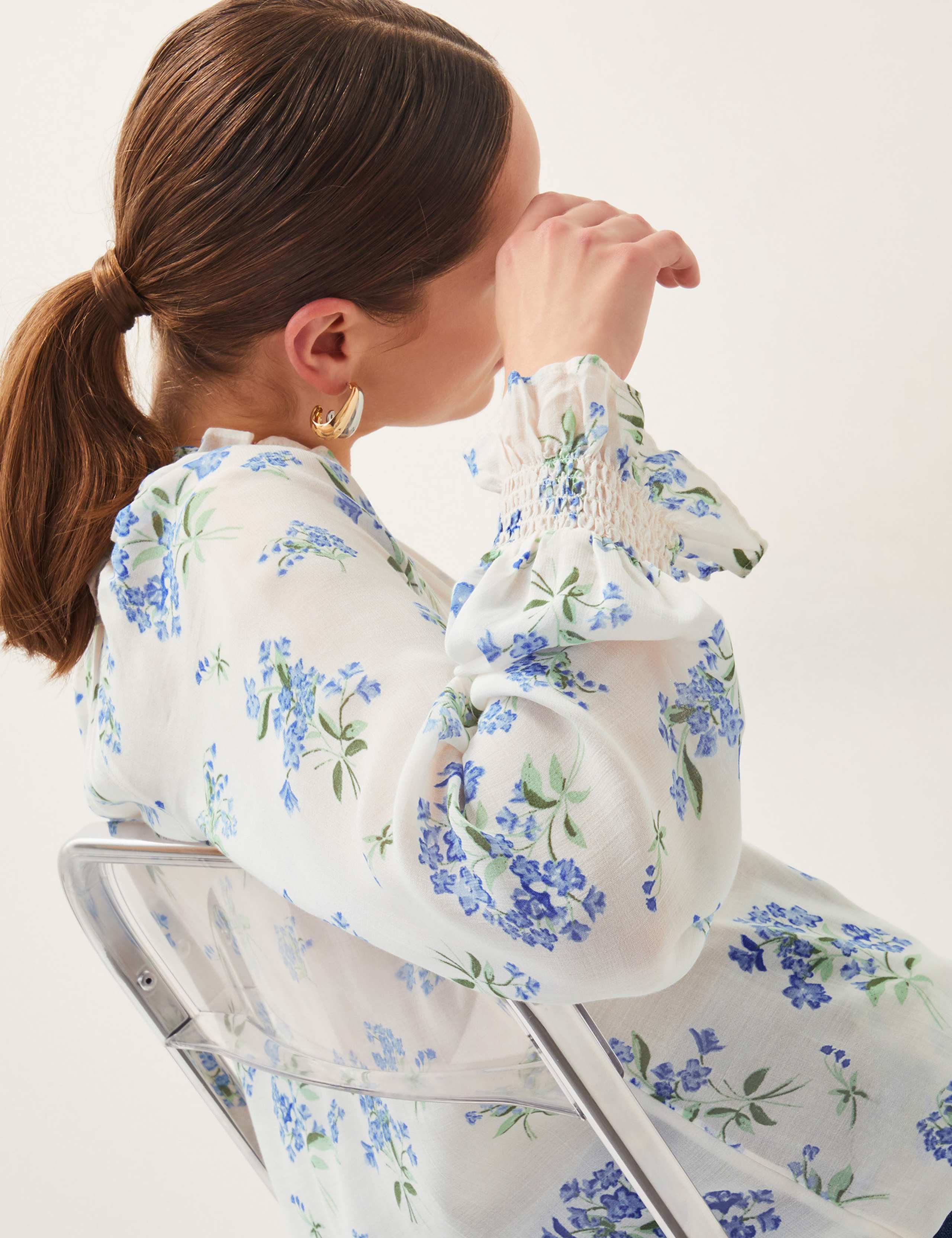 Modal Blend Sheer Floral V-Neck Blouse 4 of 5