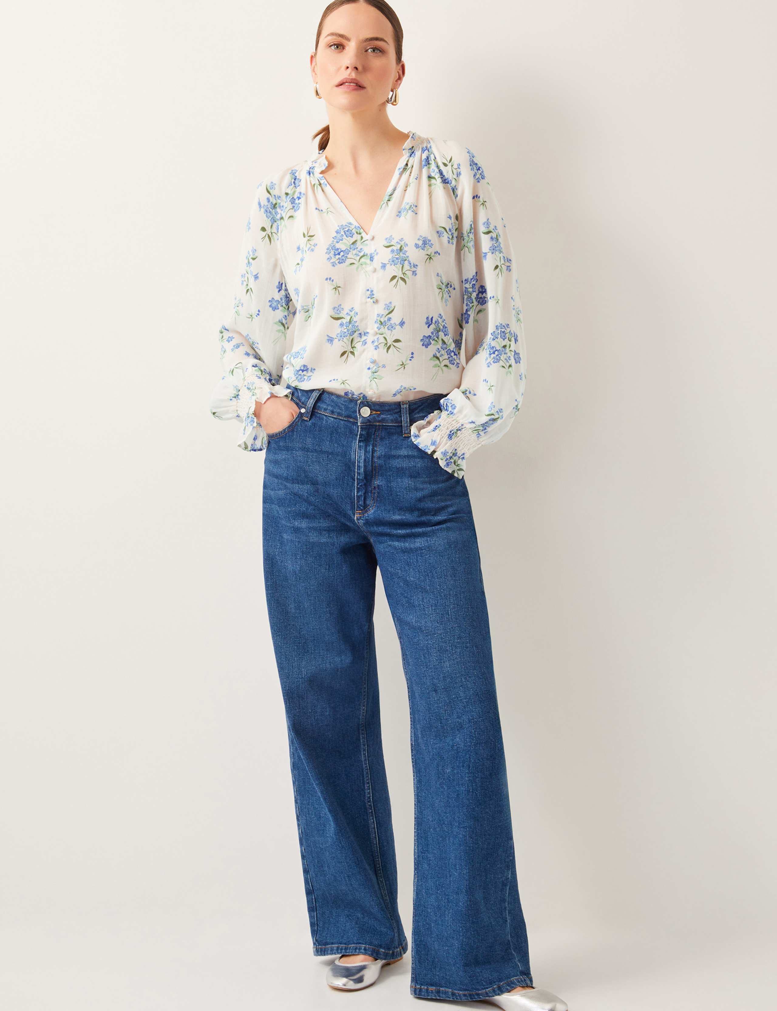 Modal Blend Sheer Floral V-Neck Blouse 5 of 5