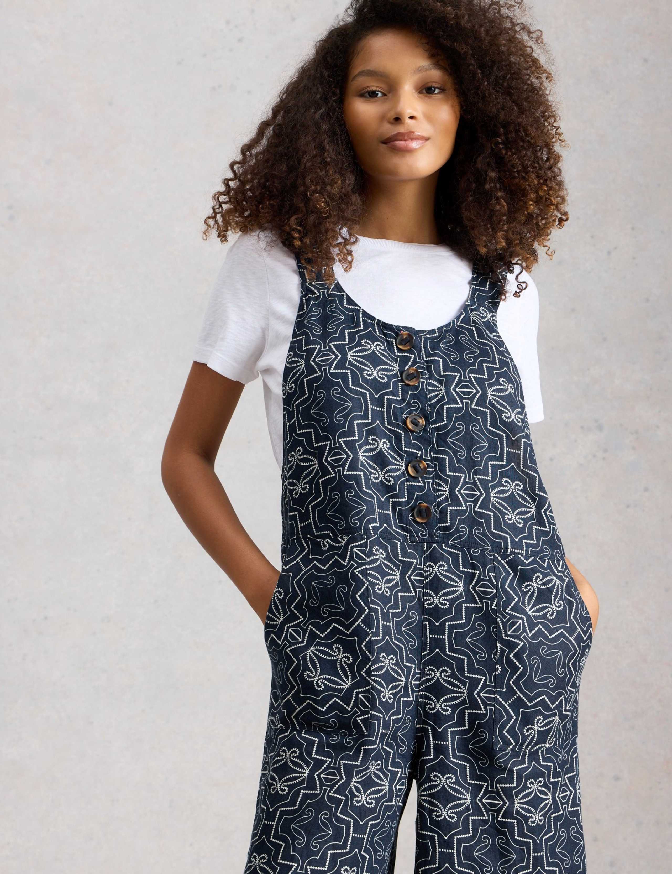 Pure Linen Sleeveless Ankle Grazer Dungarees 4 of 6