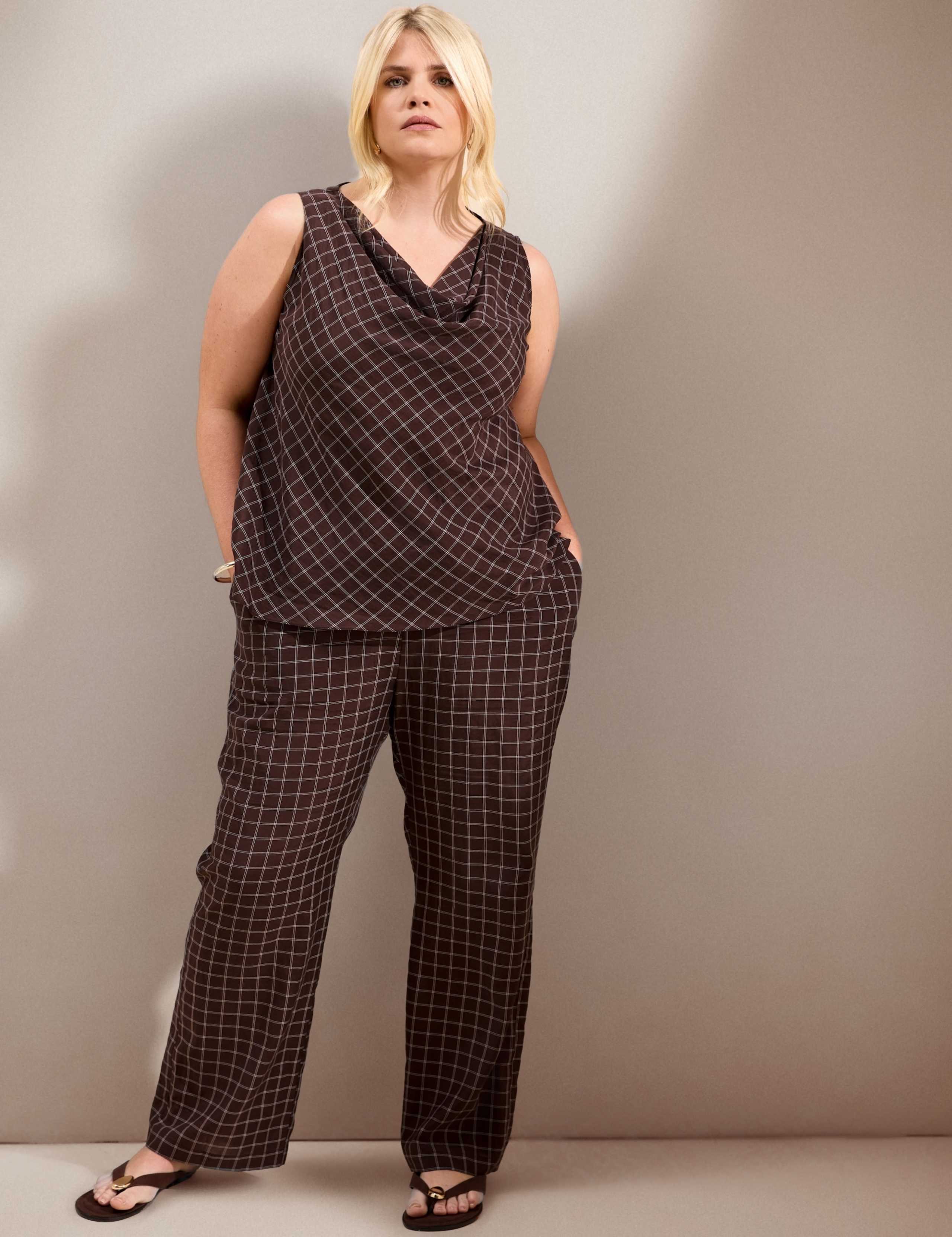 Checked Elasticated Waist Straight Leg Trousers 1 of 3