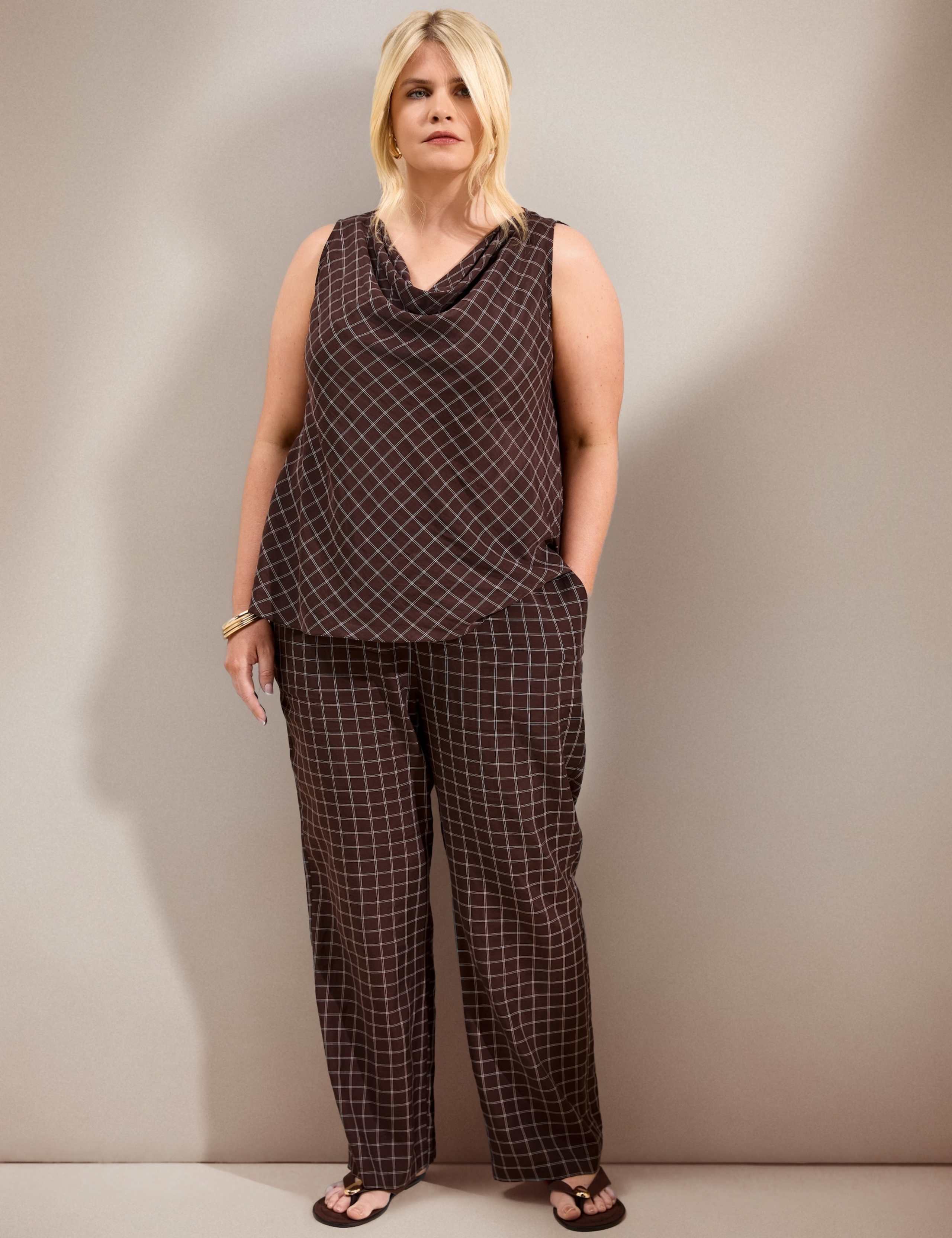 Checked Elasticated Waist Straight Leg Trousers 3 of 3