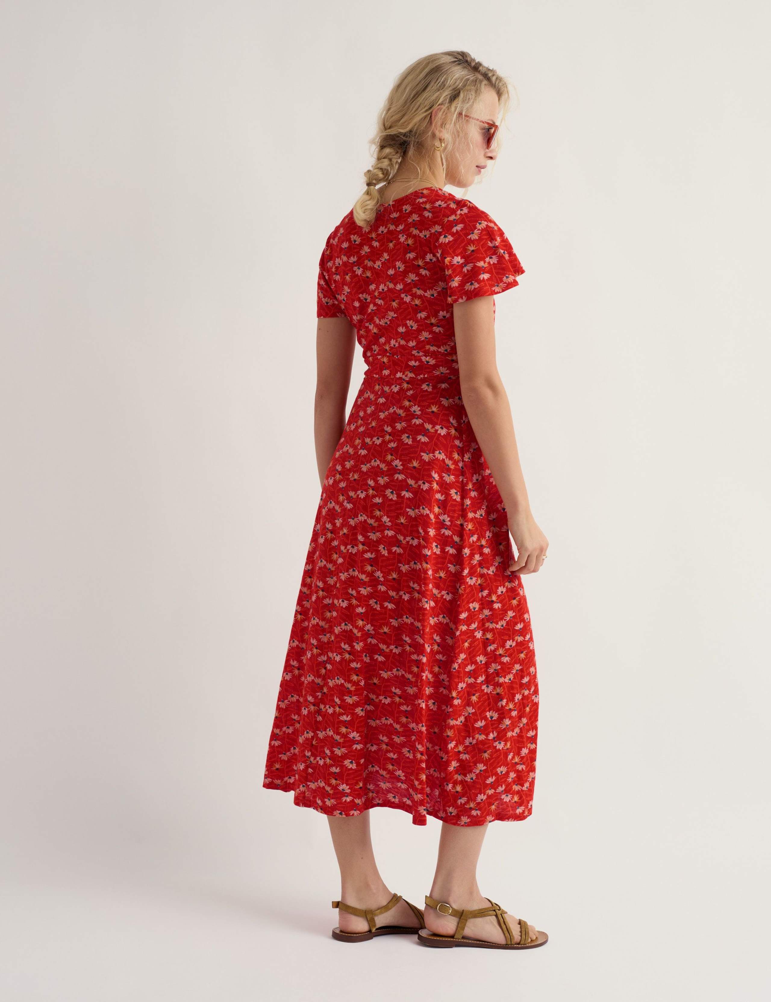 Pure Cotton Floral V-Neck Midi Waisted Dress 3 of 5