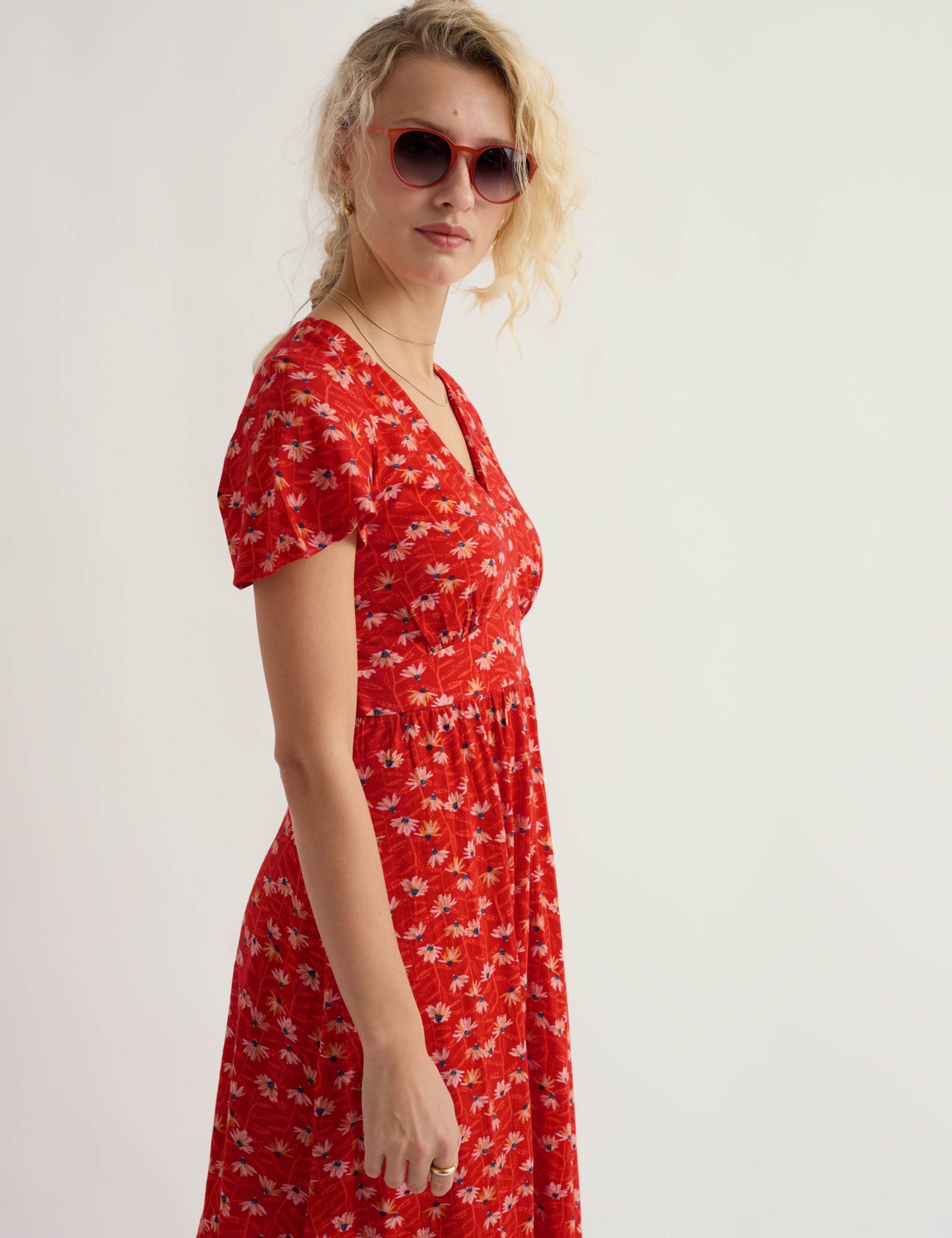 Pure Cotton Floral V-Neck Midi Waisted Dress 4 of 5