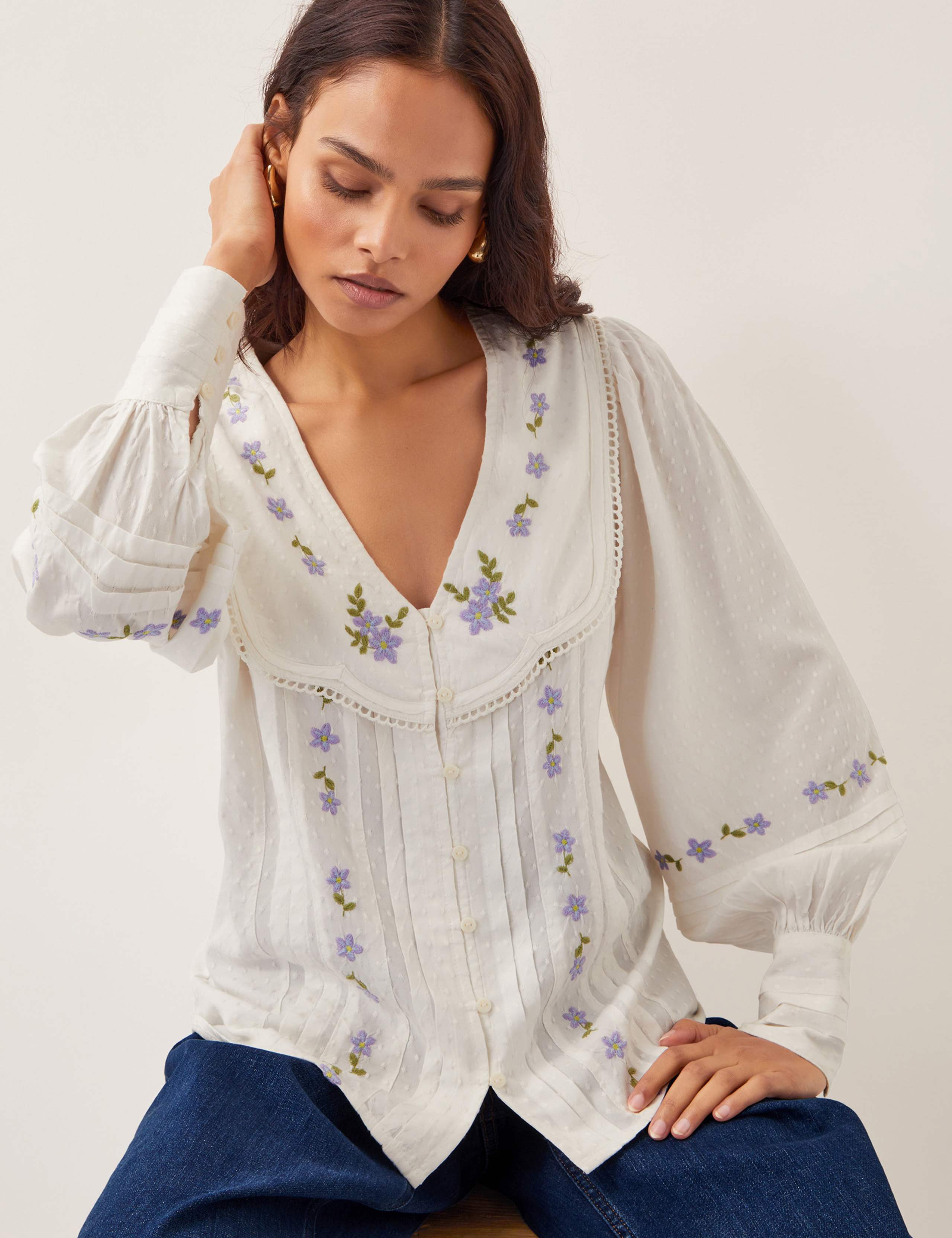 Embroidered V-Neck Blouse 2 of 4