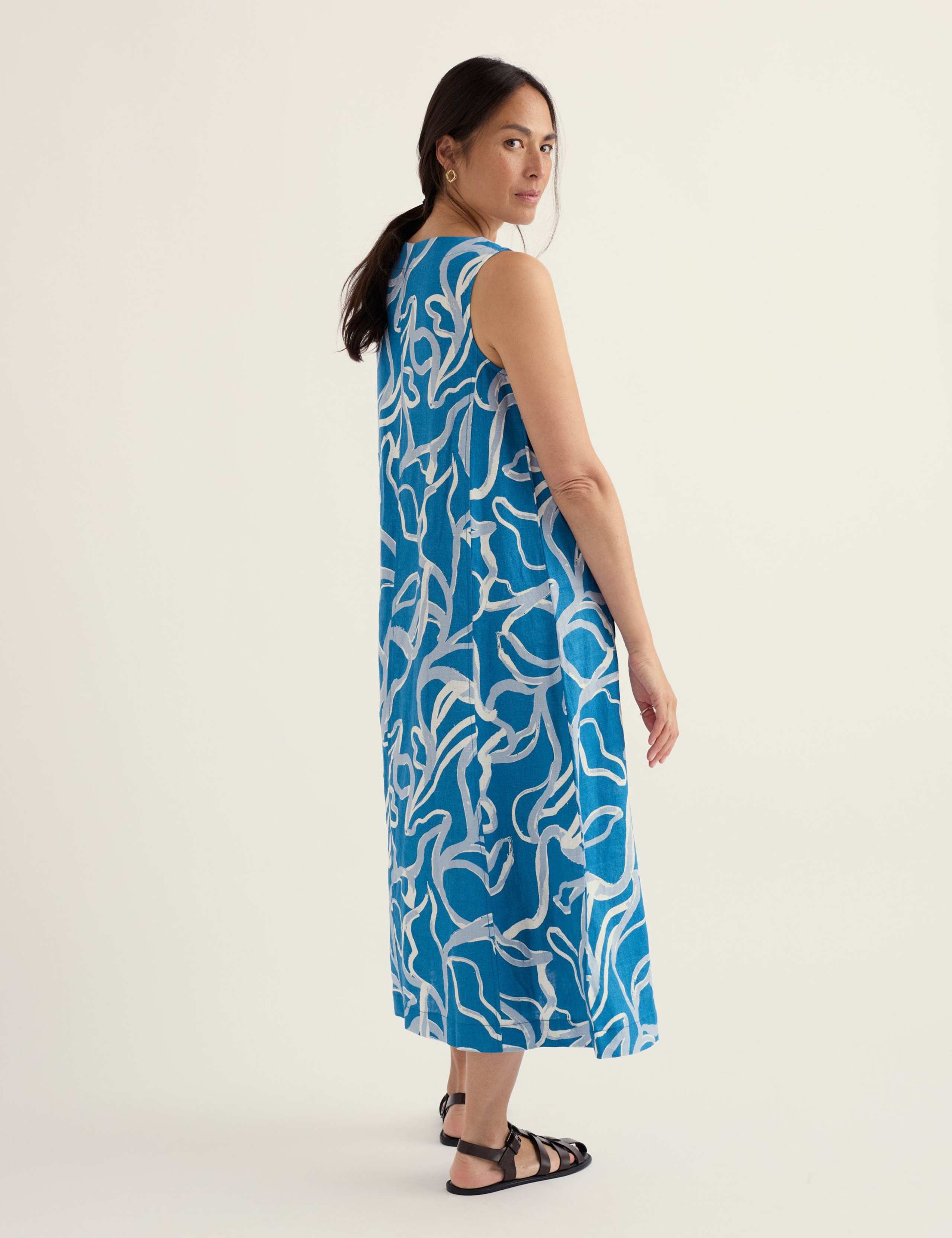 Pure Linen Printed Midi Skater Dress 3 of 5