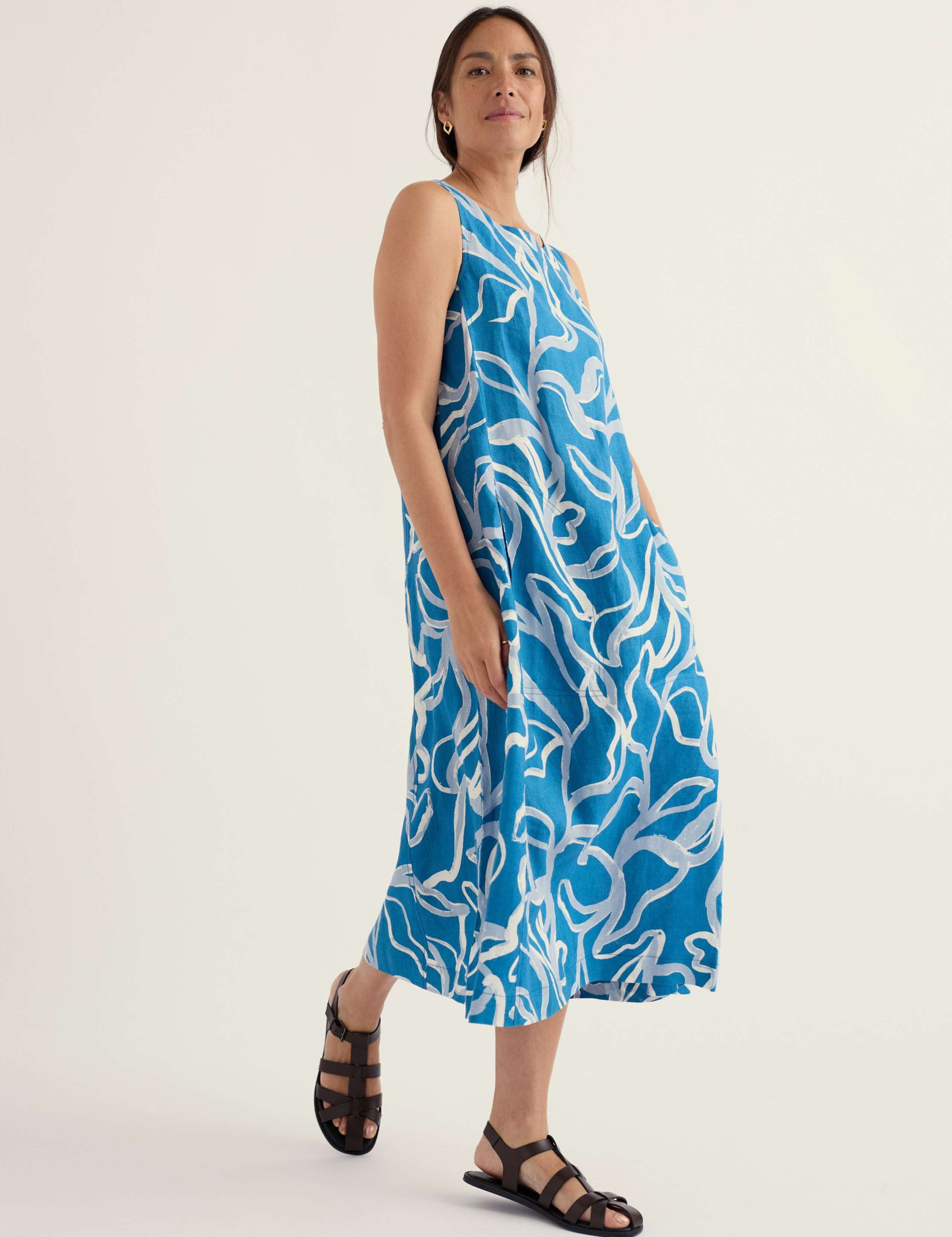 Pure Linen Printed Midi Skater Dress 4 of 5