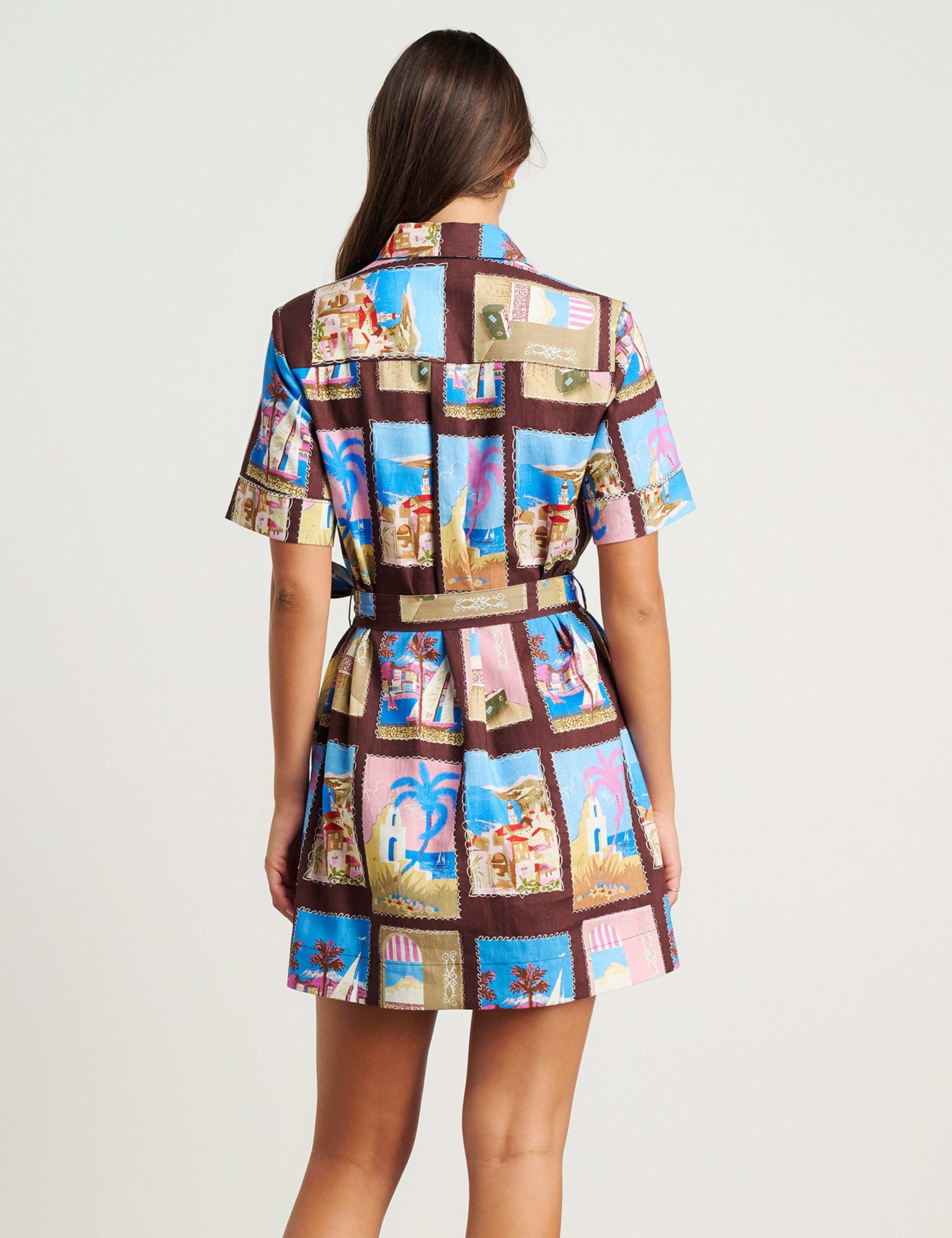 Linen Rich Printed Mini Shirt Dress 3 of 7