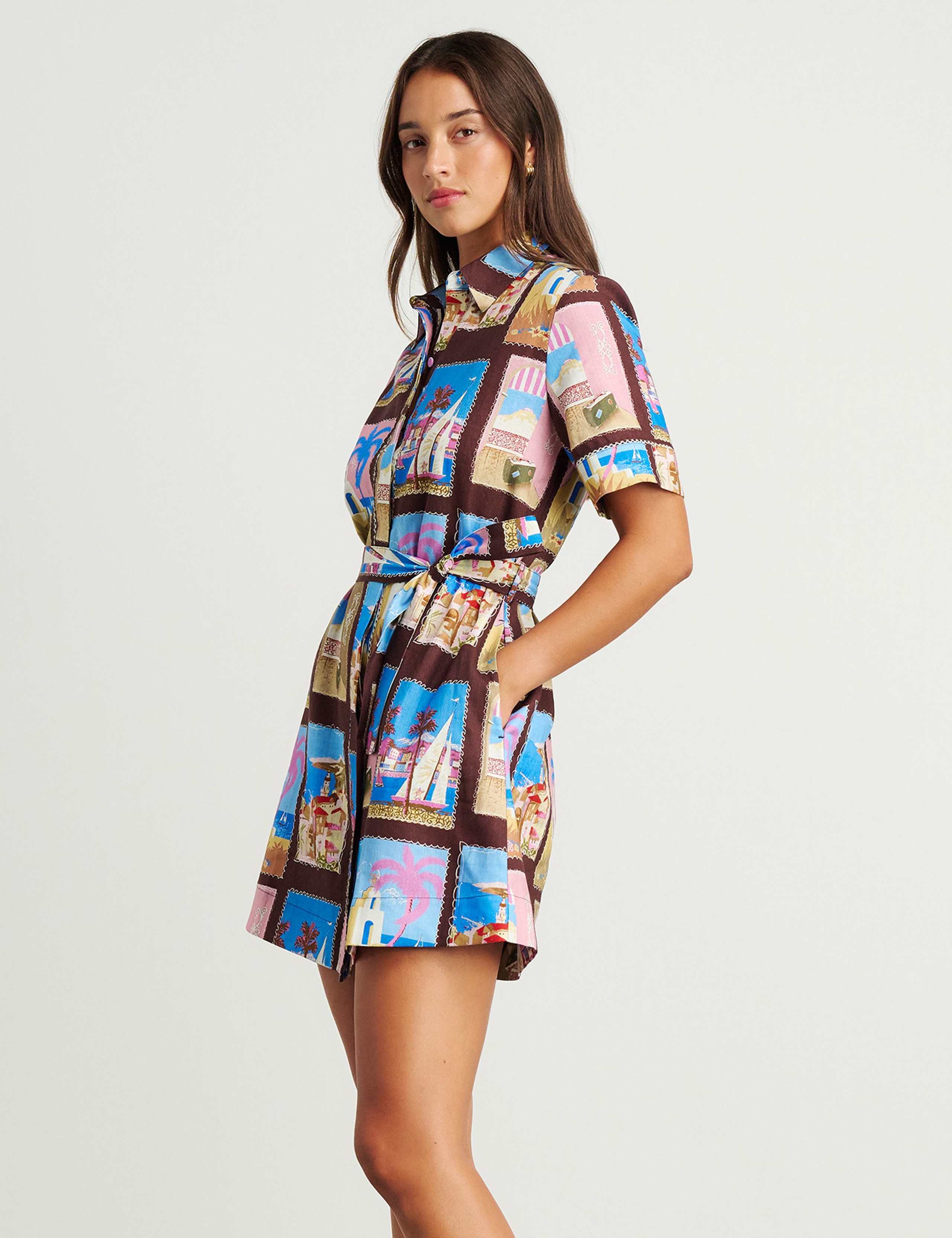Linen Rich Printed Mini Shirt Dress 4 of 7