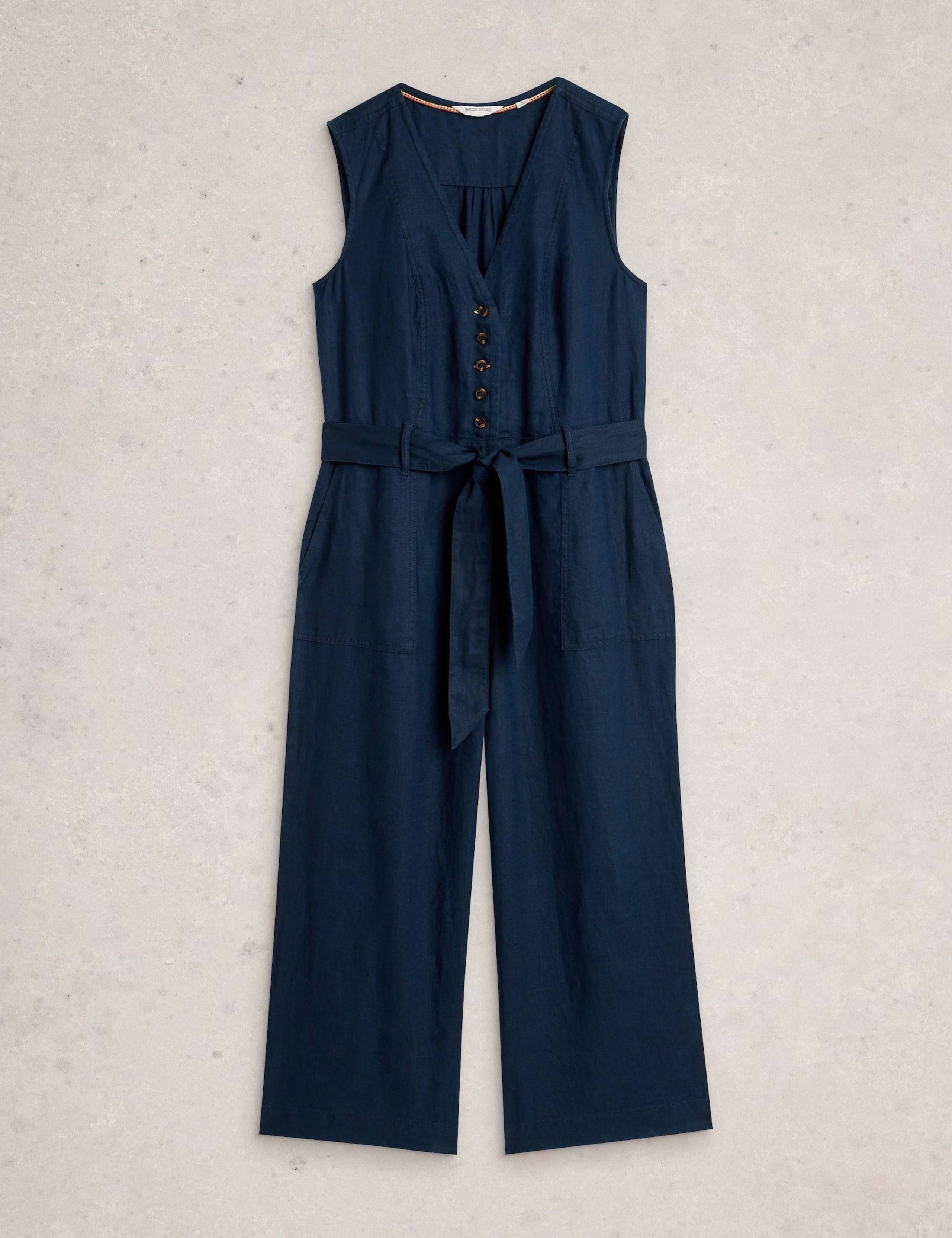 Pure Linen V-Neck Cropped Jumpsuit 3 of 6