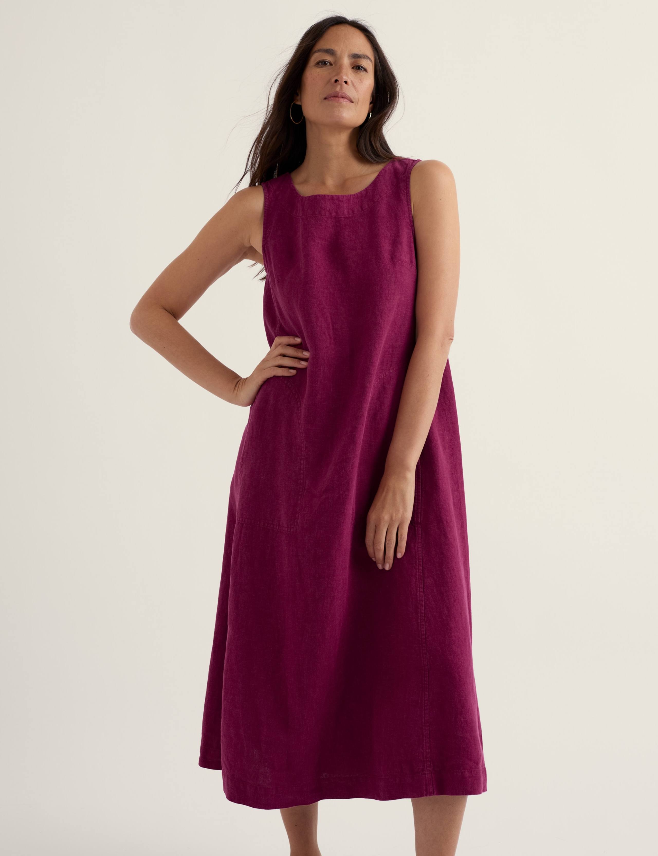 Pure Linen Round Neck Midi Shift Dress 3 of 5