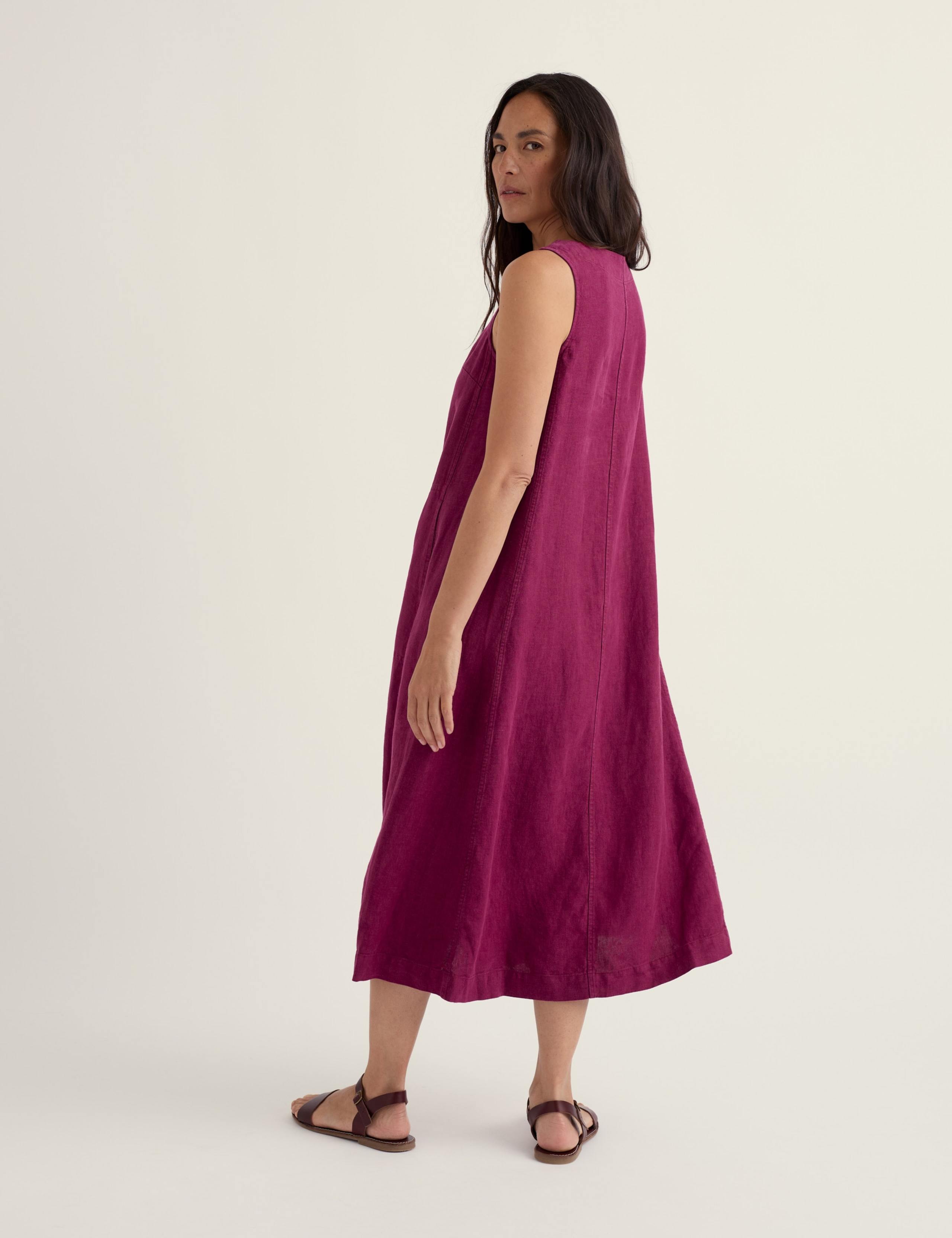 Pure Linen Round Neck Midi Shift Dress 4 of 5