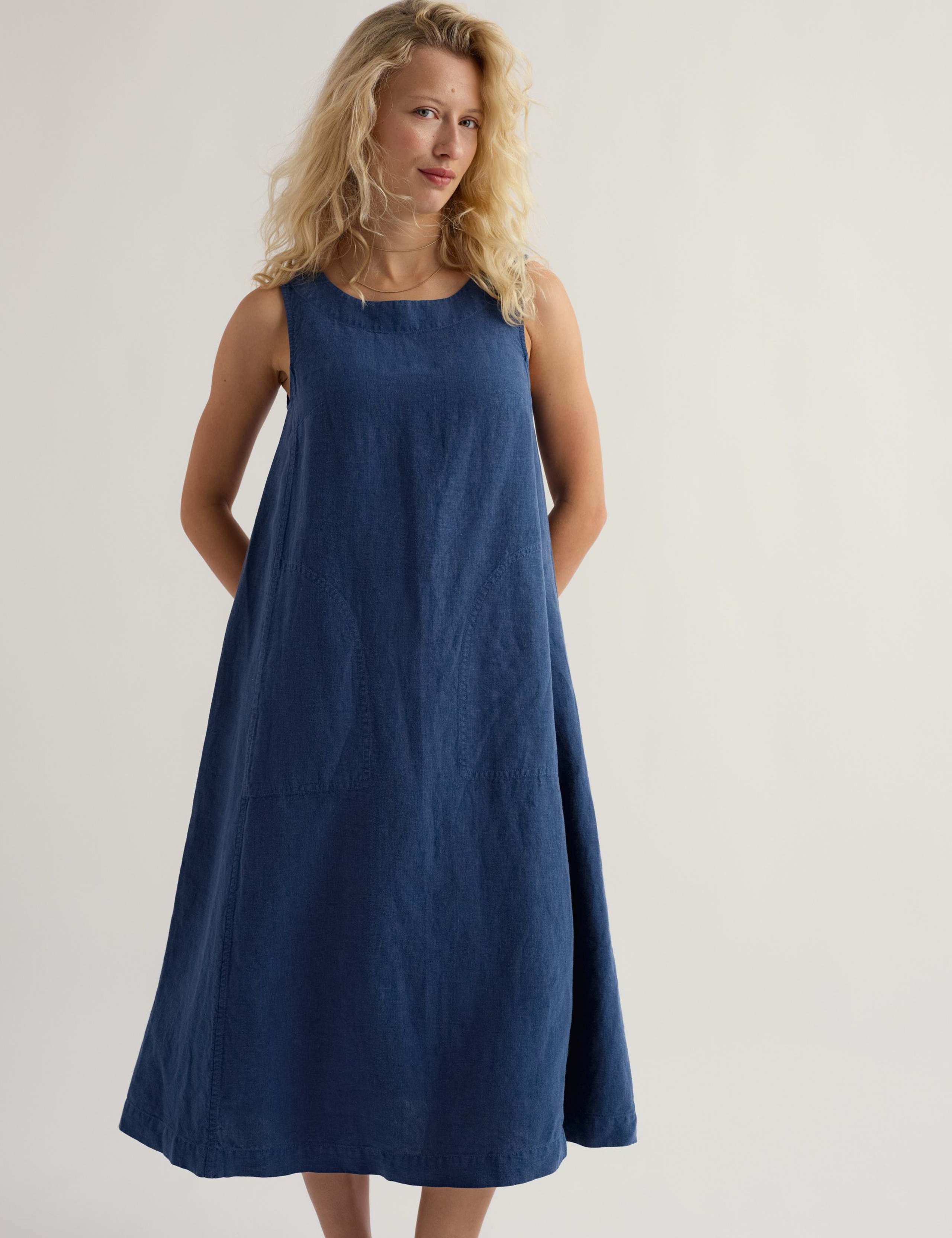 Pure Linen Round Neck Midi Shift Dress 3 of 5