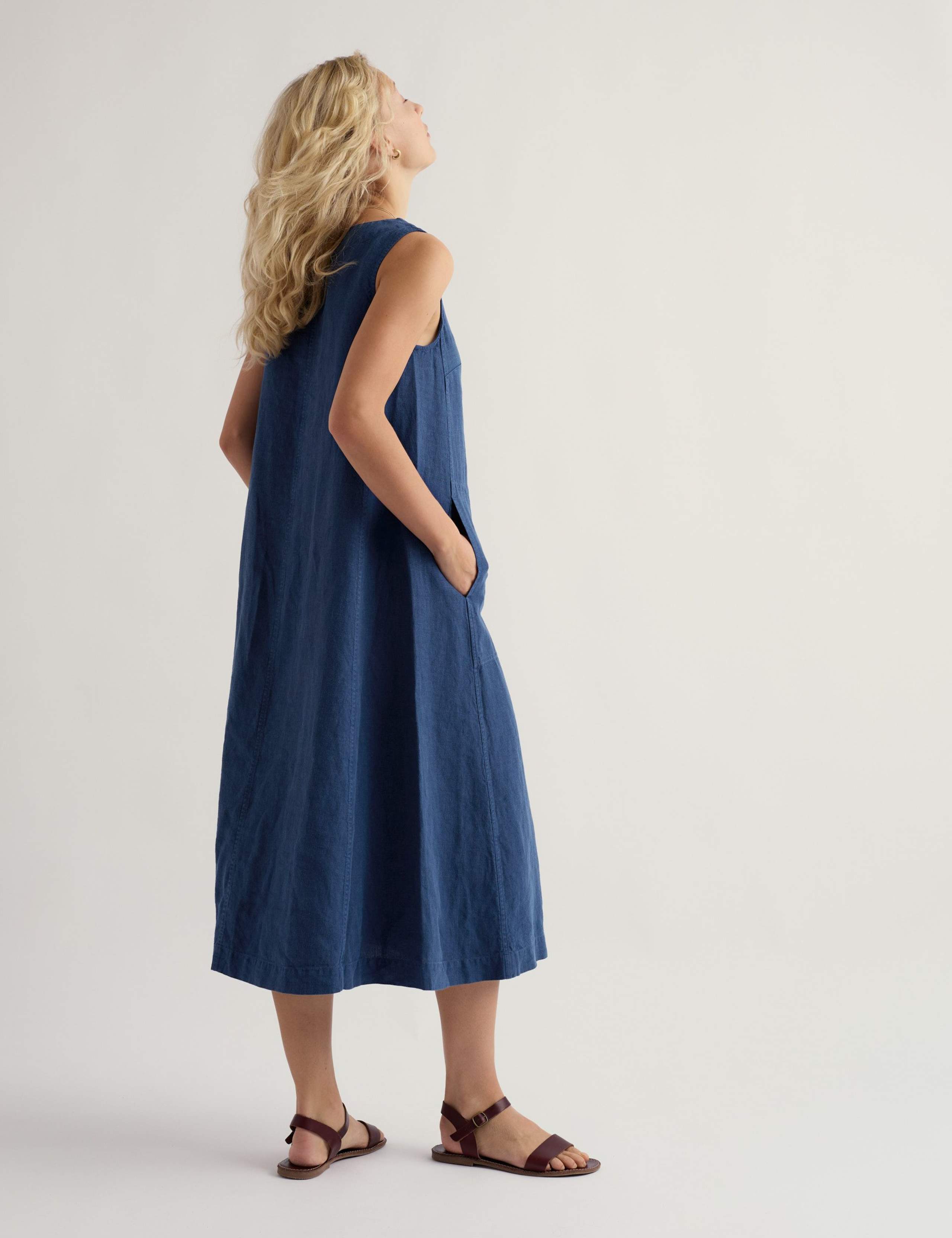 Pure Linen Round Neck Midi Shift Dress 4 of 5