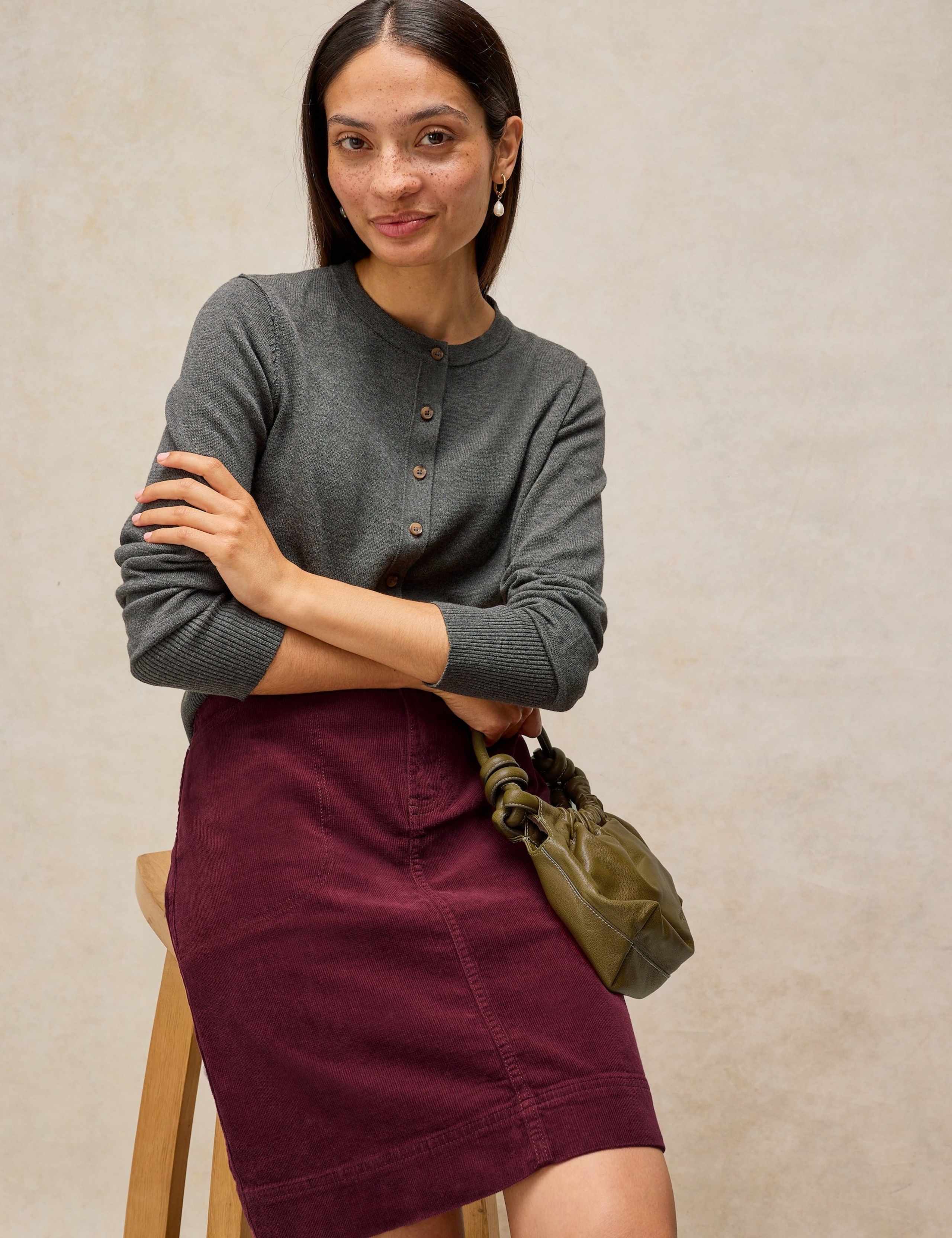 Cotton Rich Cord Knee Length A-Line Skirt 1 of 5