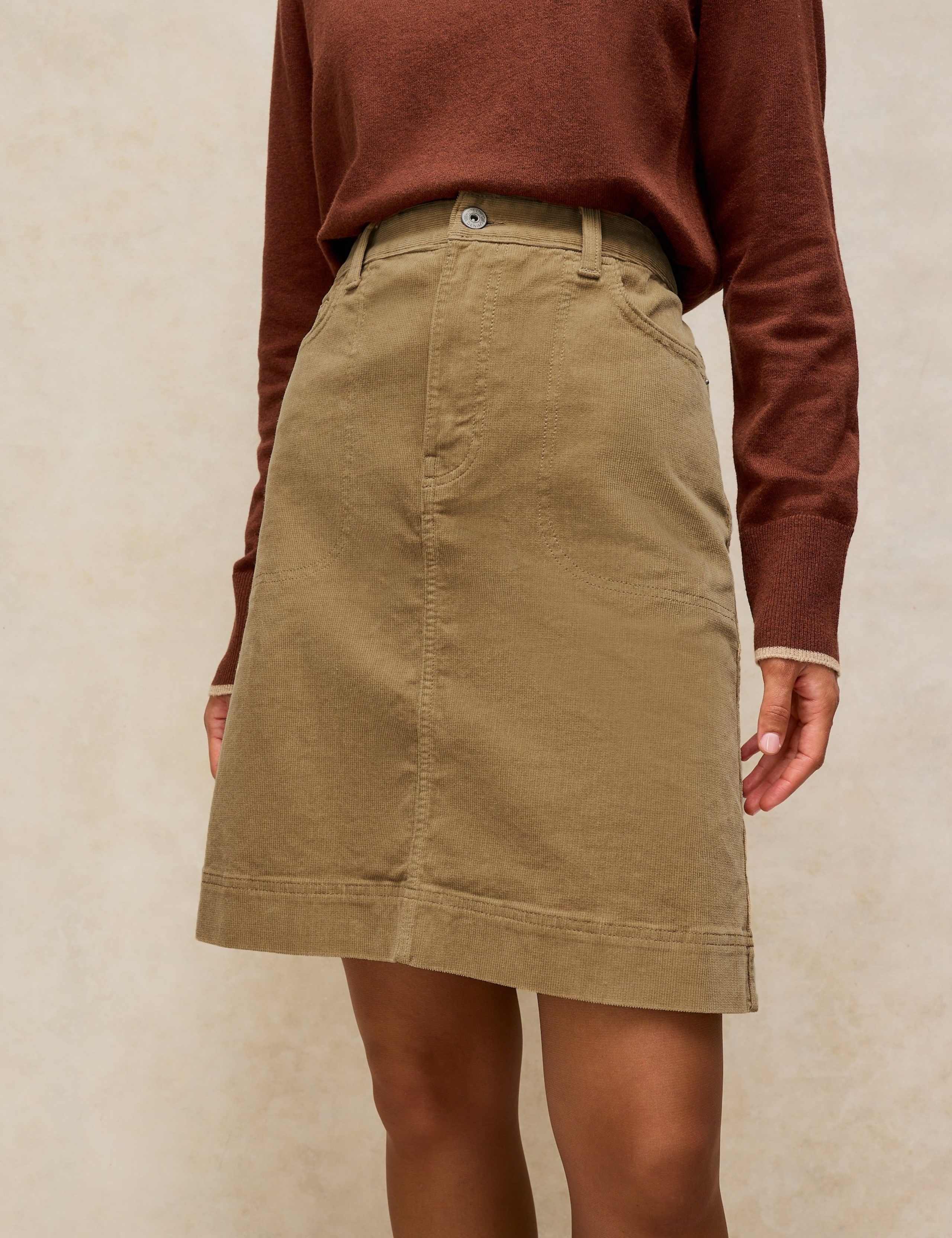 Cotton Rich Cord Knee Length A-Line Skirt 1 of 6