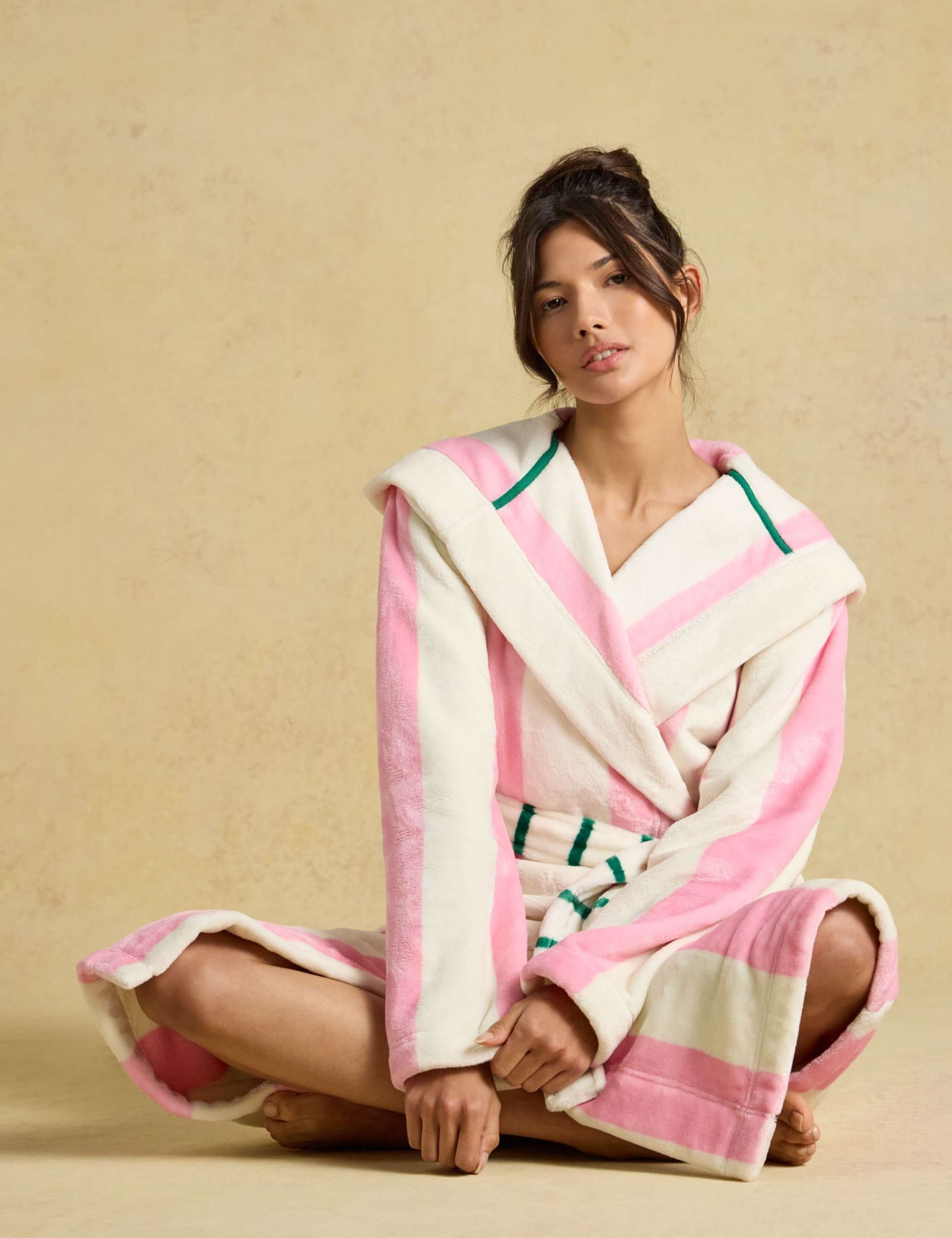 Fleece Striped Hooded Dressing Gown 5 of 7
