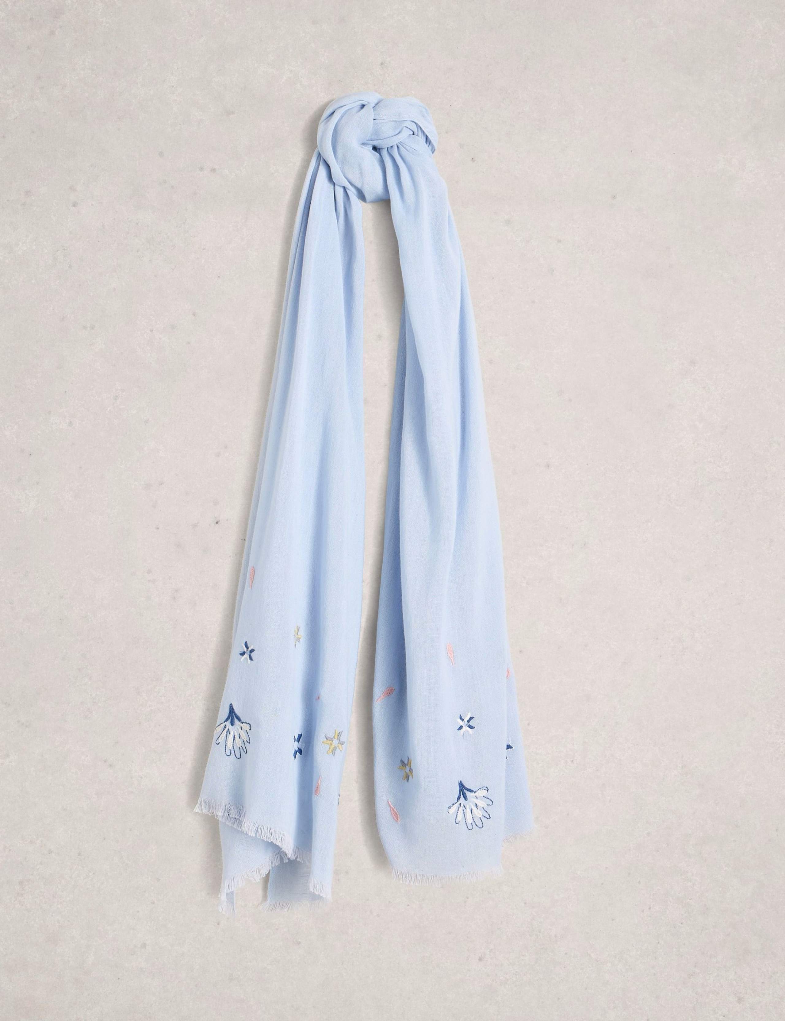 Cotton Blend Embroidered Scarf with Linen 1 of 3