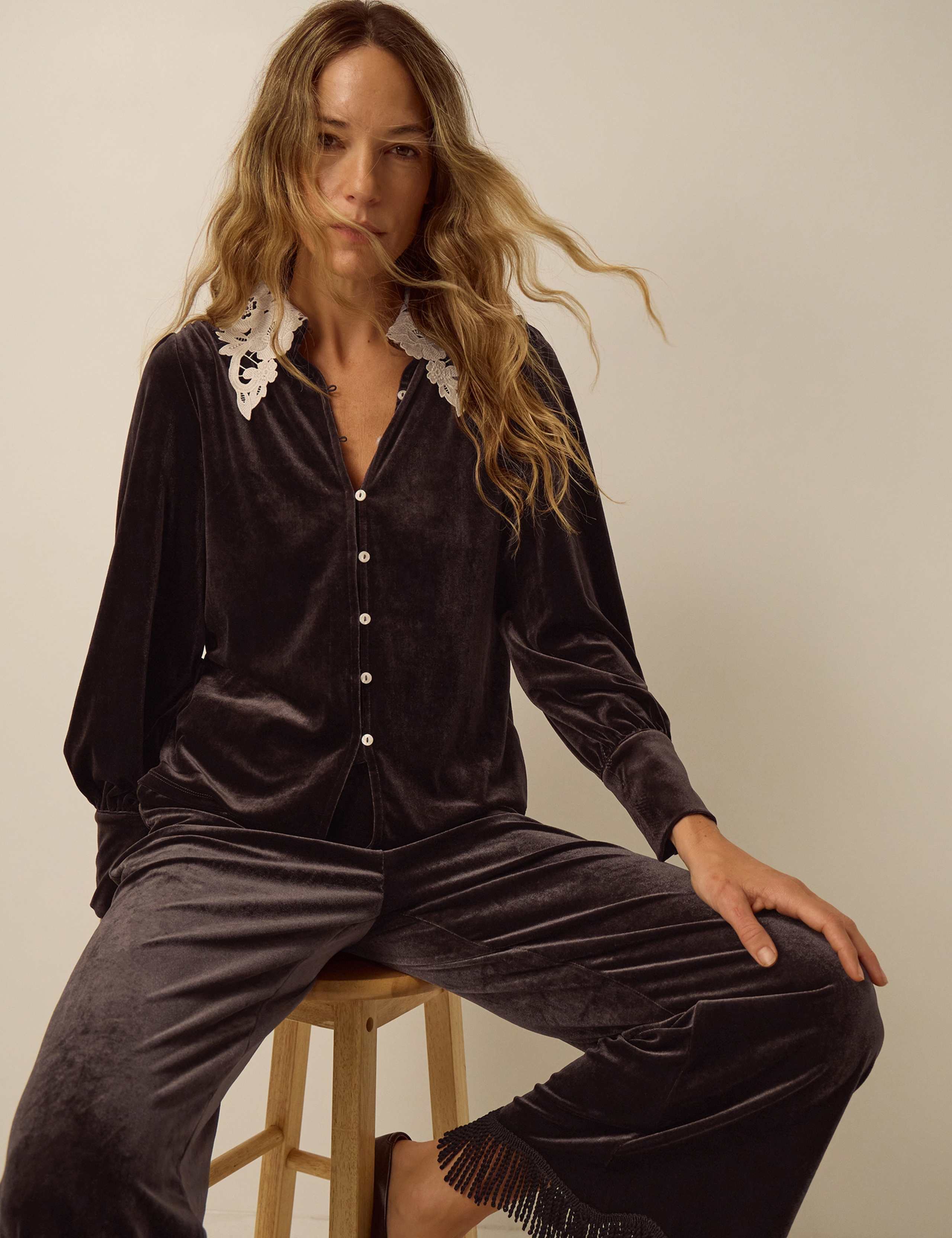 Velvet Lace Collared Blouse 2 of 4