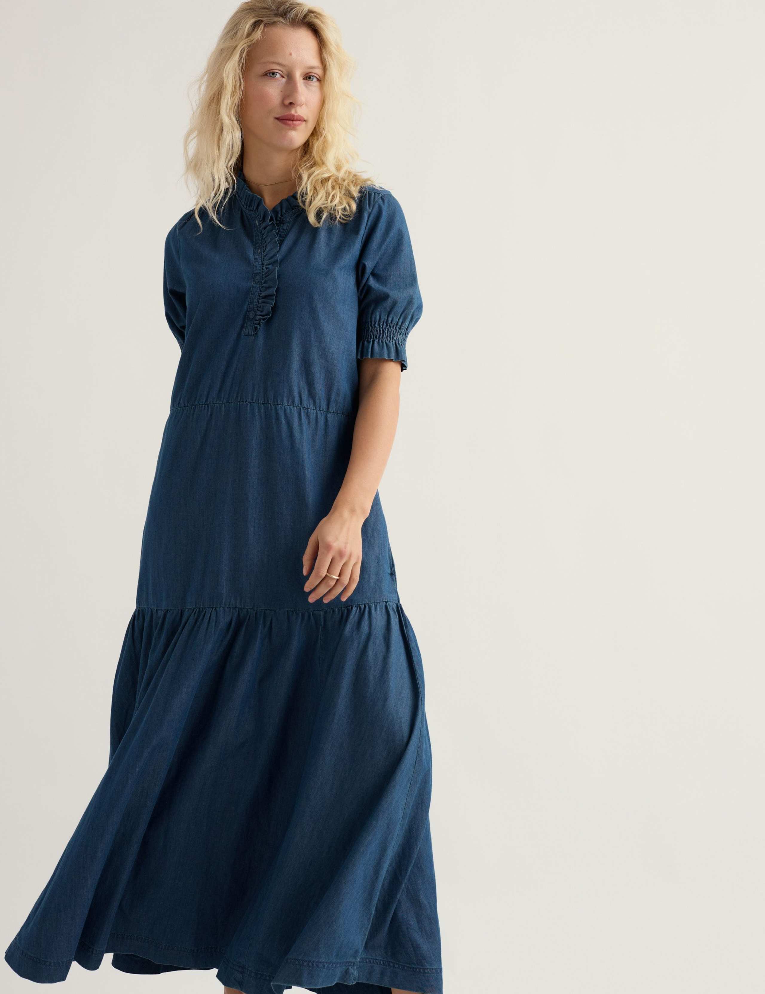 Pure Cotton High Neck Midi Tiered Dress 3 of 5