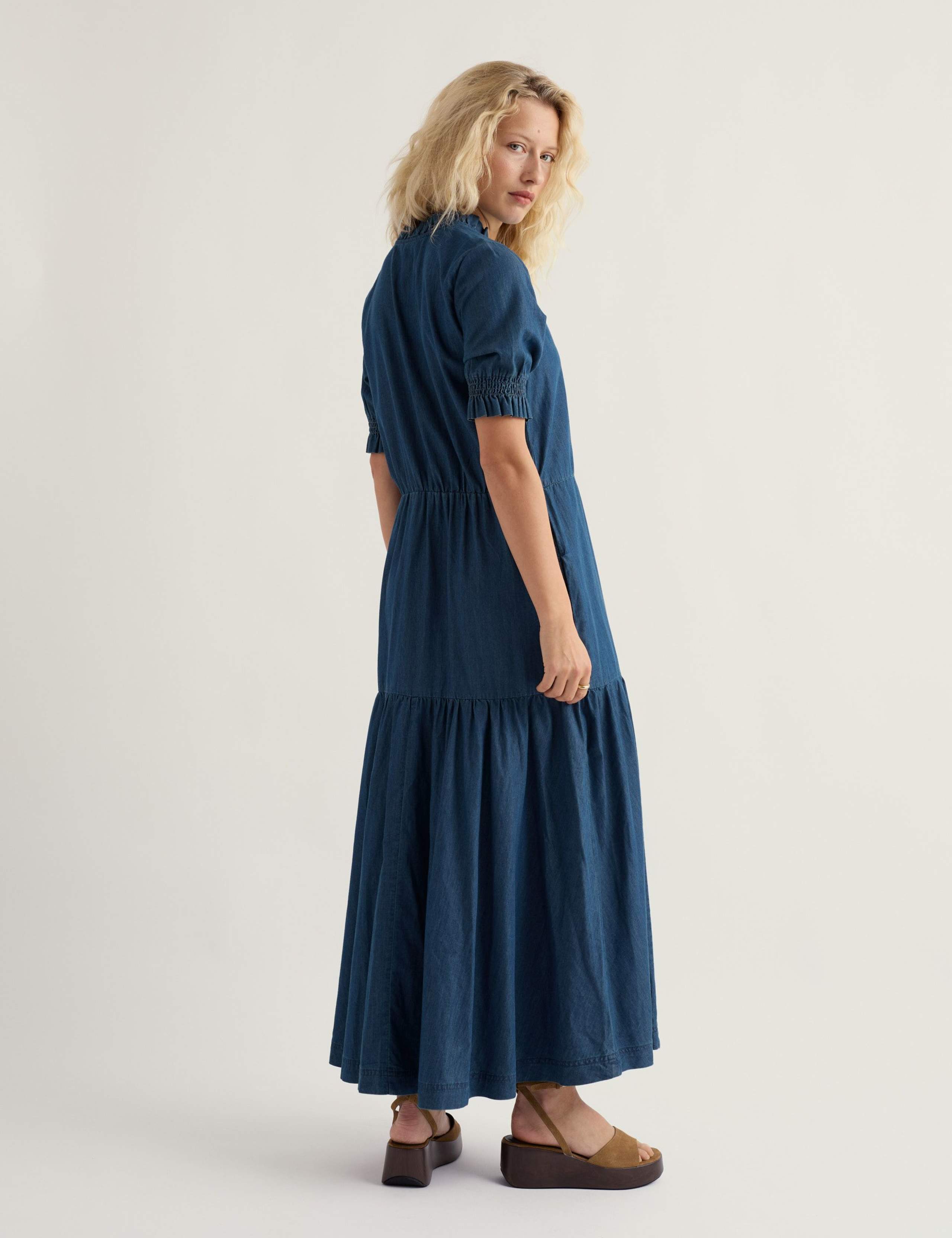 Pure Cotton High Neck Midi Tiered Dress 4 of 5
