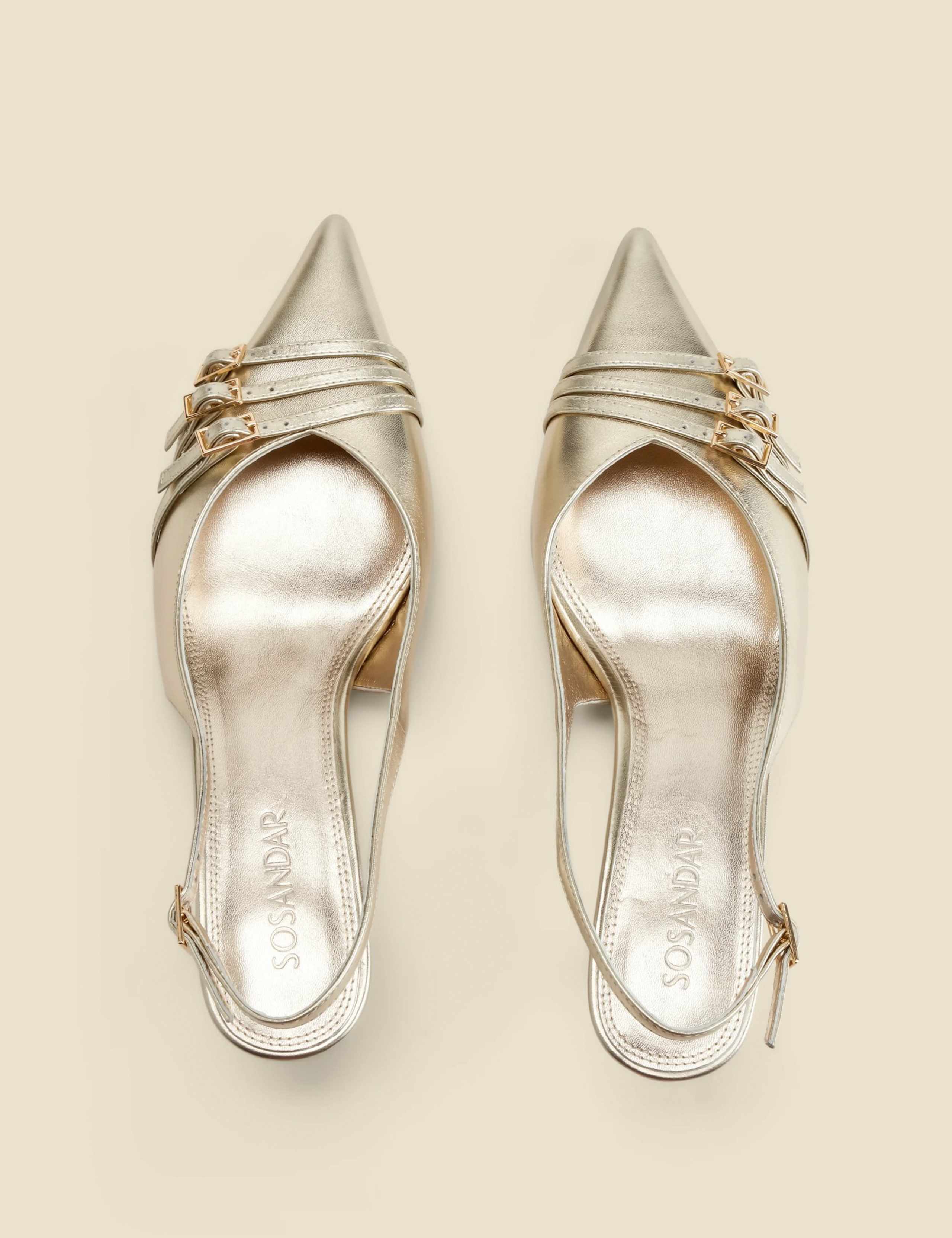 Leather Metallic Kitten Heel Slingback Shoes 2 of 4