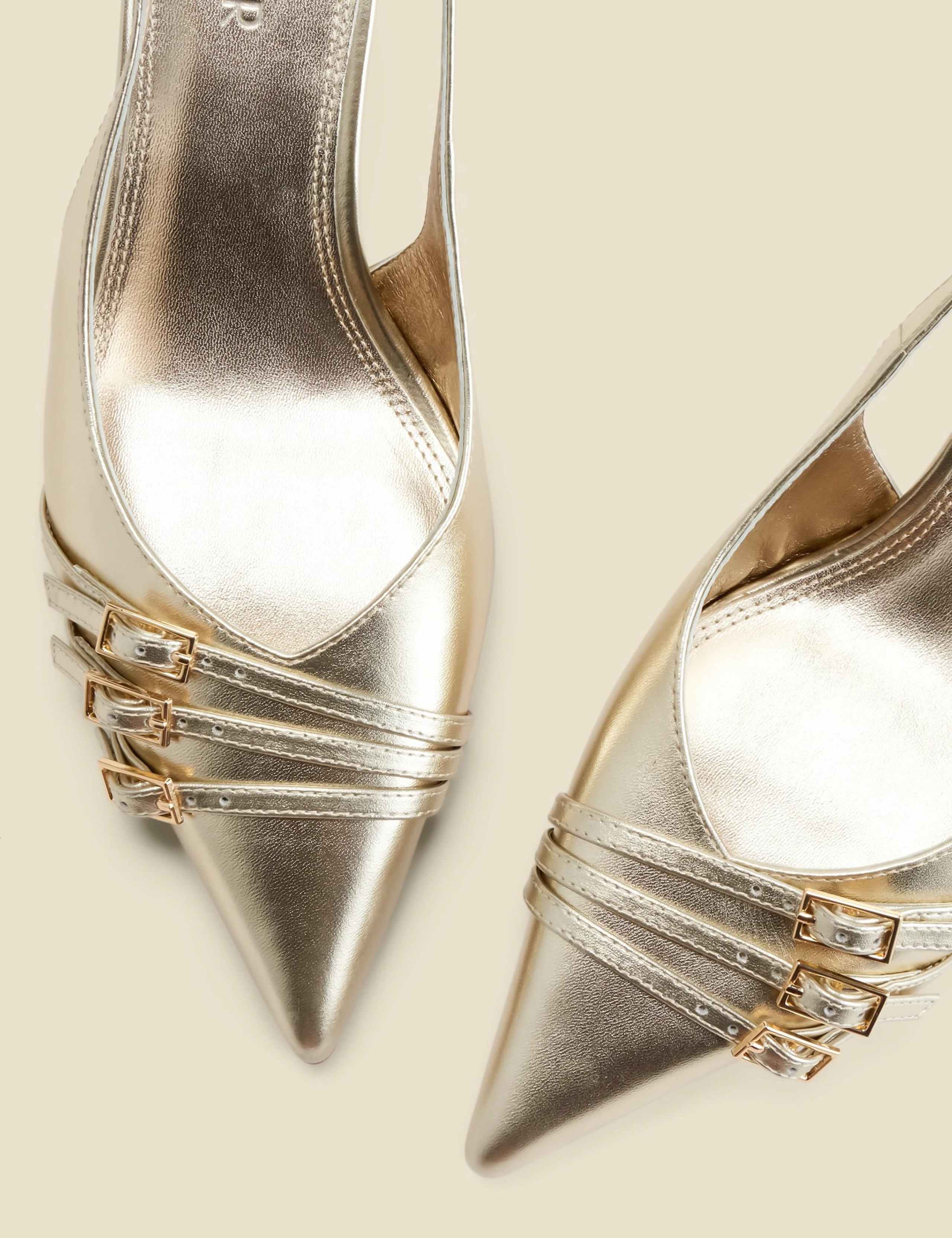 Leather Metallic Kitten Heel Slingback Shoes 4 of 4