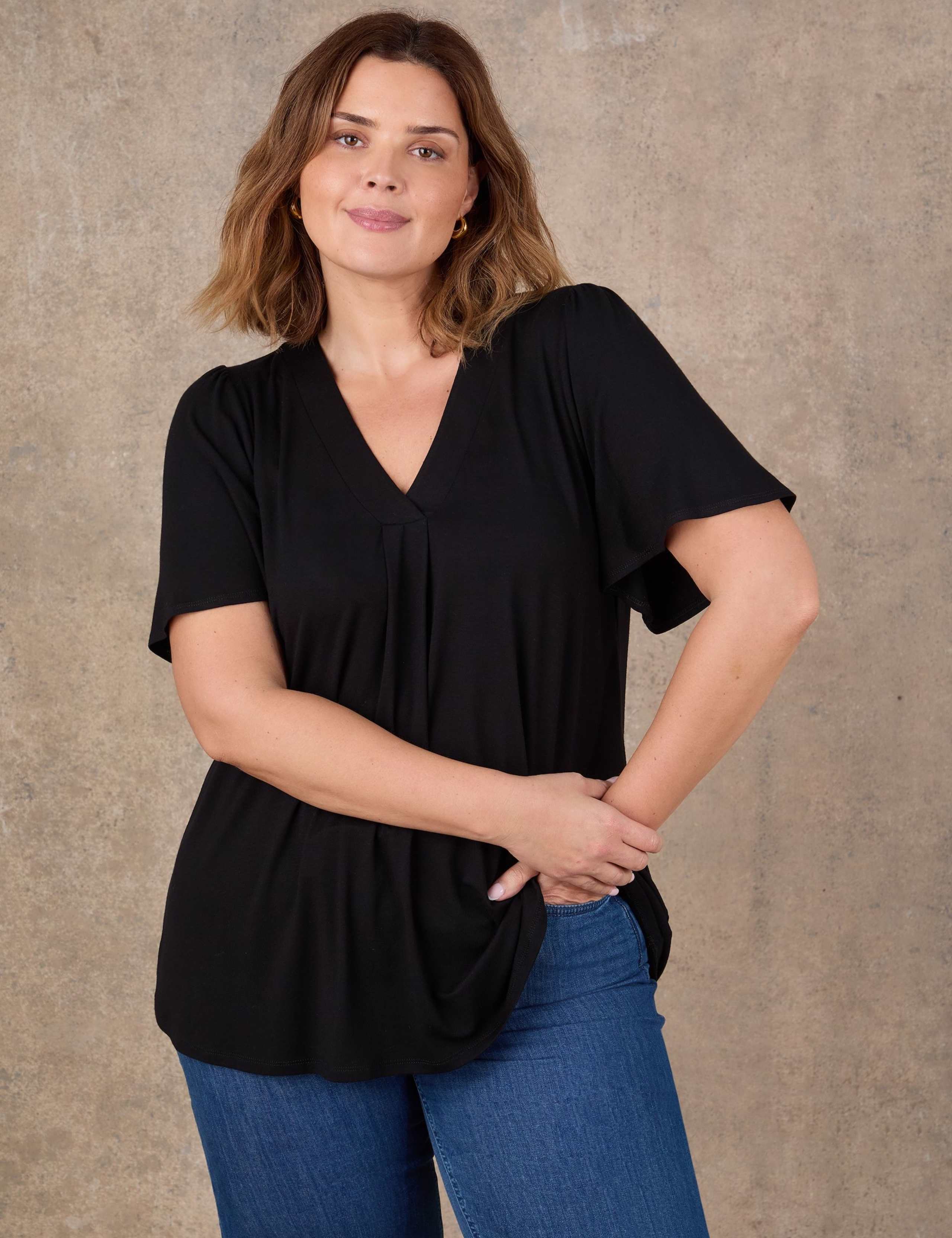 V-Neck Pleat Detail Angel Sleeve Top 3 of 4