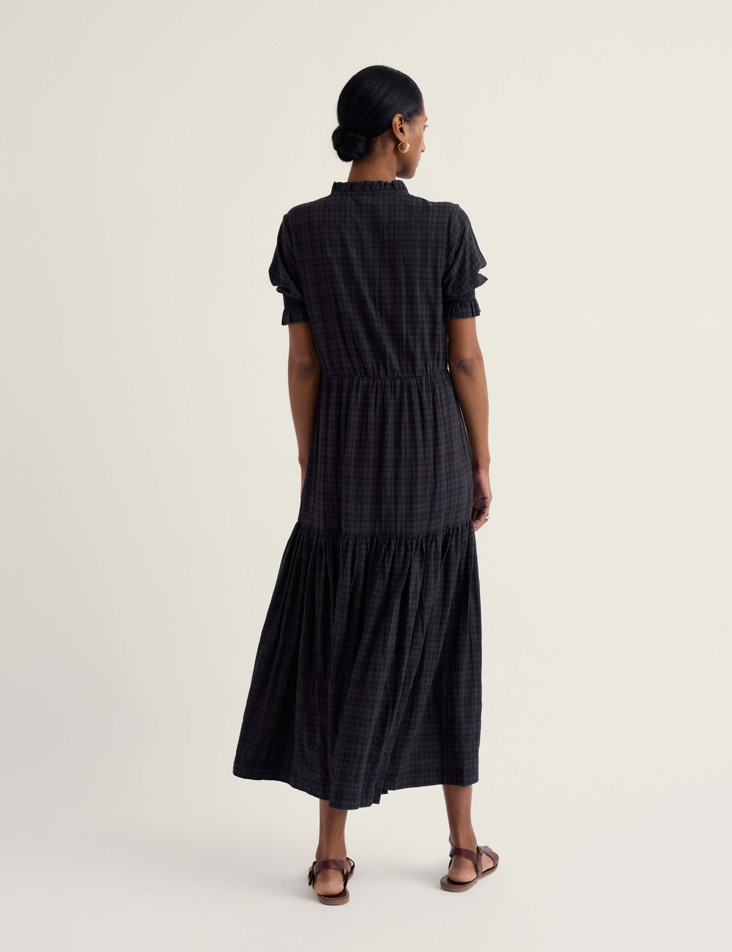 Cotton Rich Checked High Neck Midi Tiered Dress 4 of 5