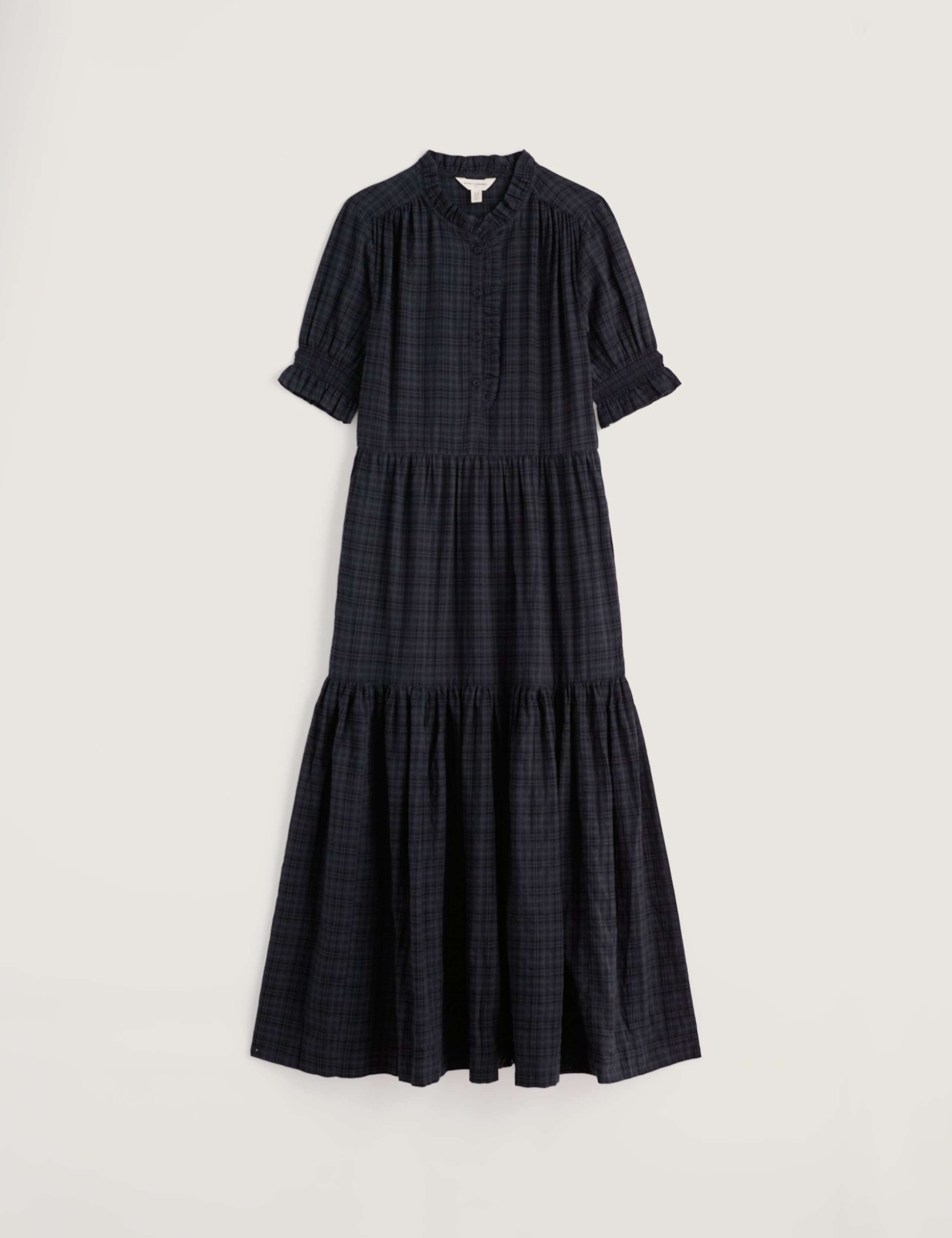 Cotton Rich Checked High Neck Midi Tiered Dress 2 of 5